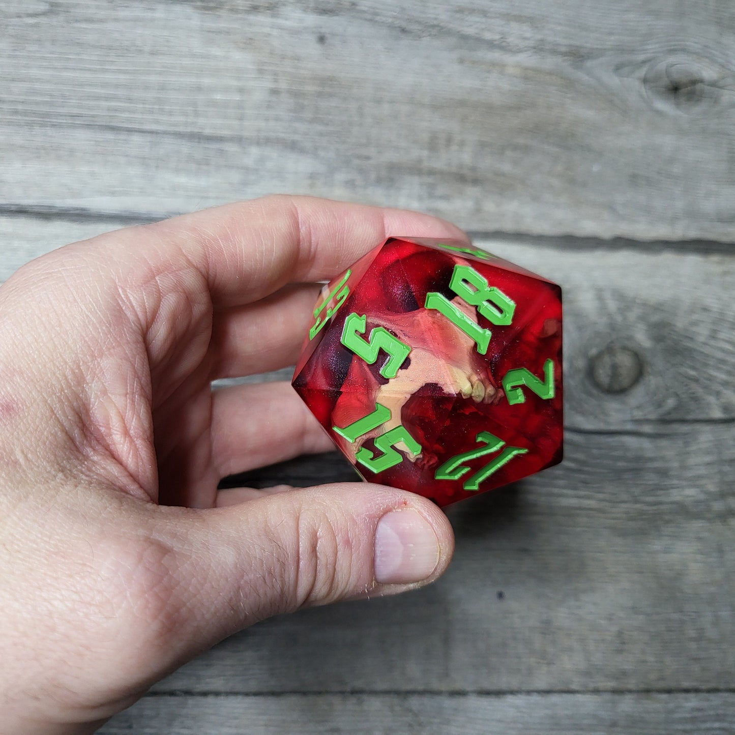 D20 Dice in 66mm jumbo size with skull inside for role playing games for Dungeons and Dragons