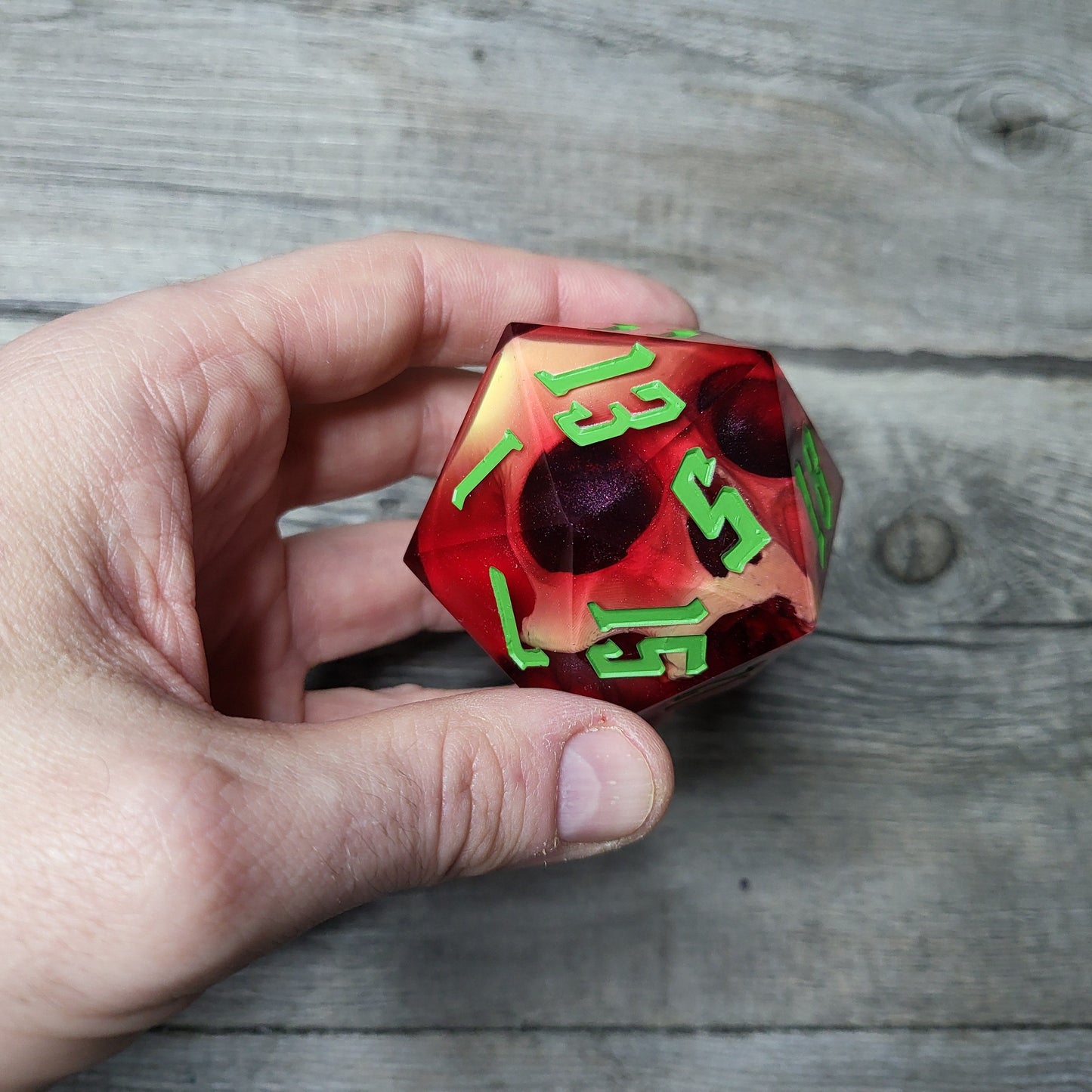 D20 Dice in 66mm jumbo size with skull inside for role playing games for Dungeons and Dragons