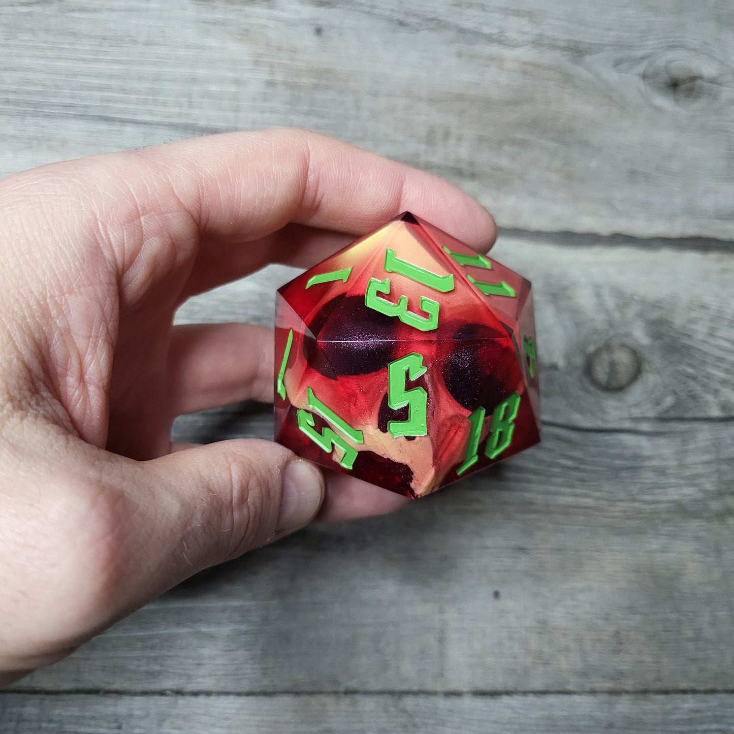 D20 Dice in 66mm jumbo size with skull inside for role playing games for Dungeons and Dragons