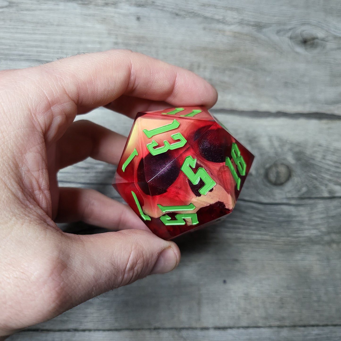 D20 Dice in 66mm jumbo size with skull inside for role playing games for Dungeons and Dragons