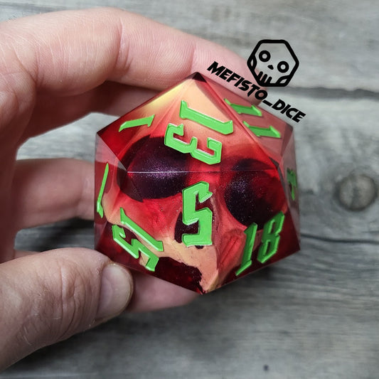 D20 Dice in 66mm jumbo size with skull inside for role playing games for Dungeons and Dragons