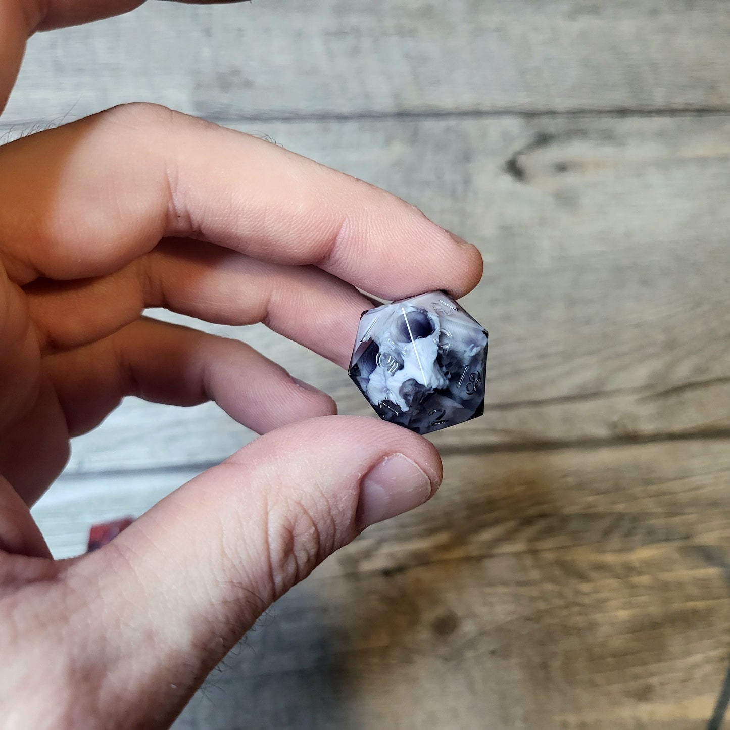 Dice D20 with skull inside for role playing for Dungeons and Dragons