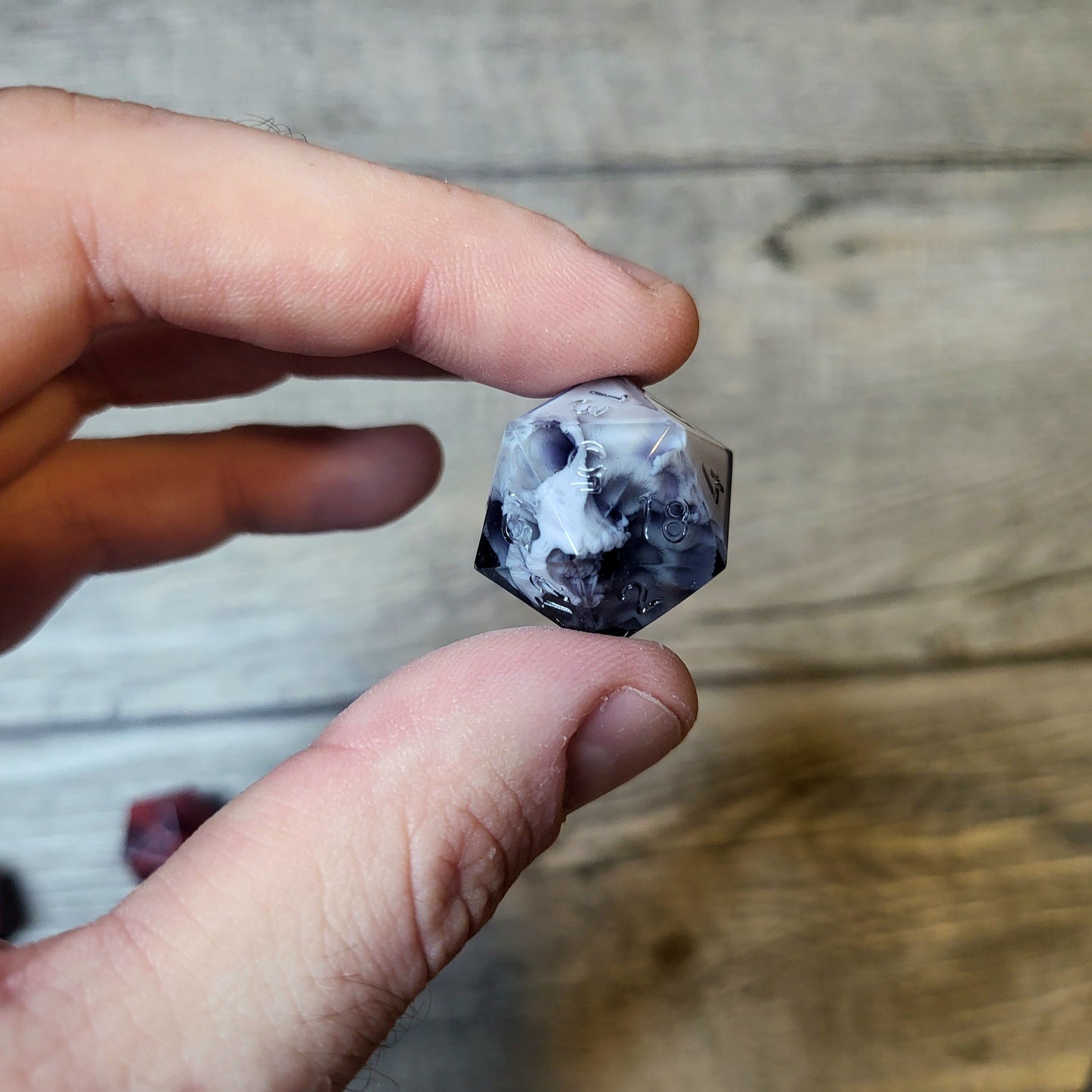 Dice D20 with skull inside for role playing for Dungeons and Dragons