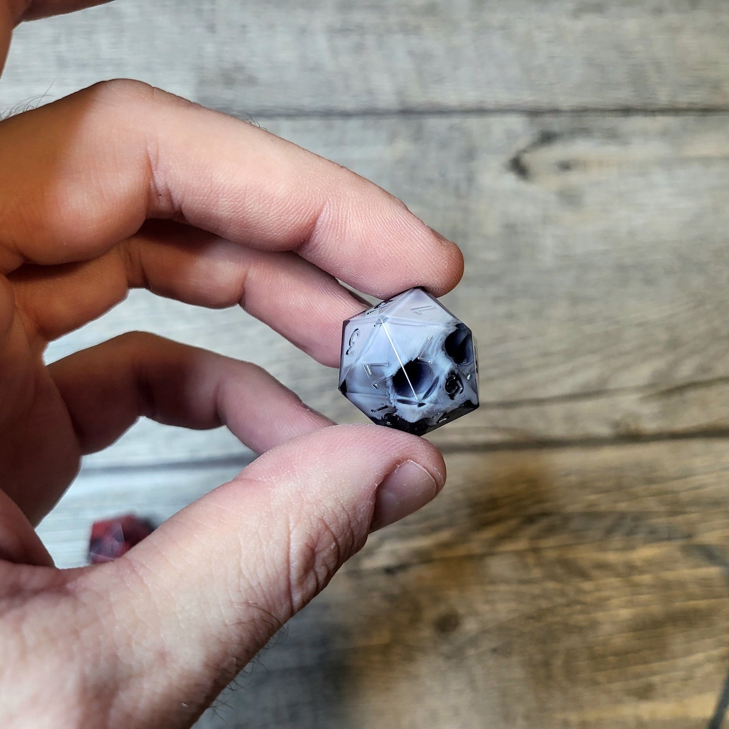 Dice D20 with skull inside for role playing for Dungeons and Dragons