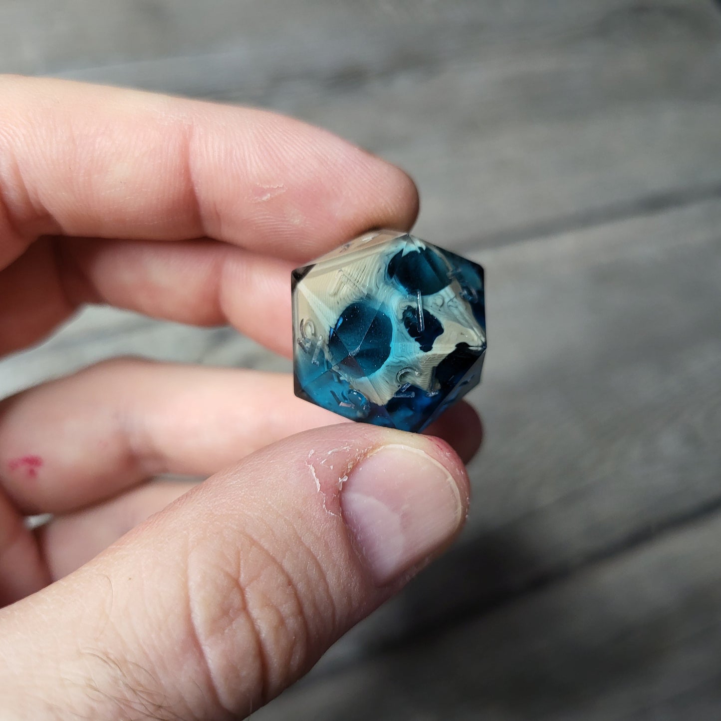 Dice D20 with skull inside for role playing for Dungeons and Dragons