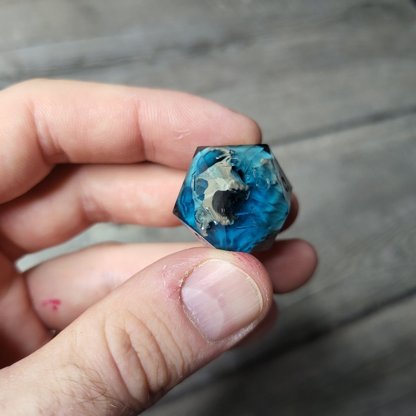 Dice D20 with skull inside for role playing for Dungeons and Dragons