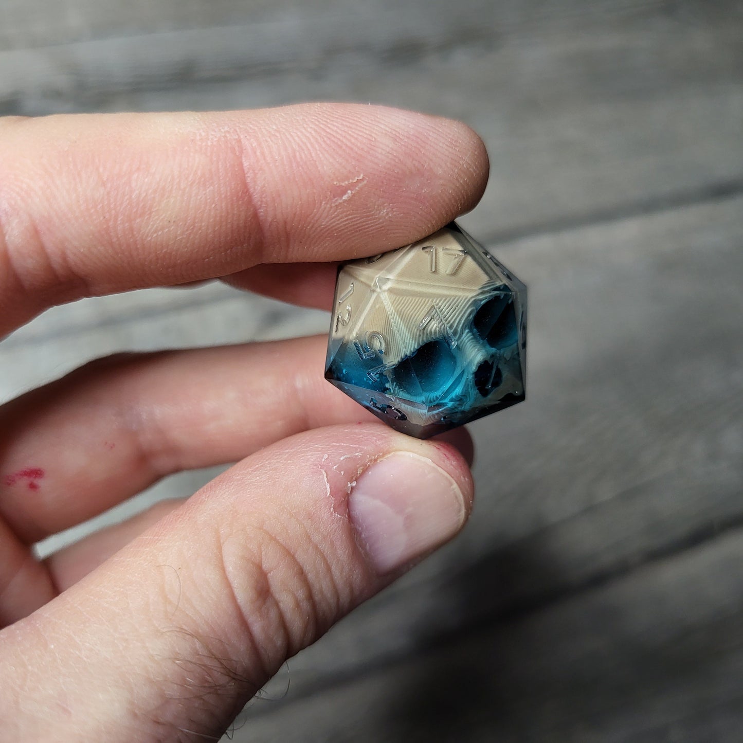Dice D20 with skull inside for role playing for Dungeons and Dragons
