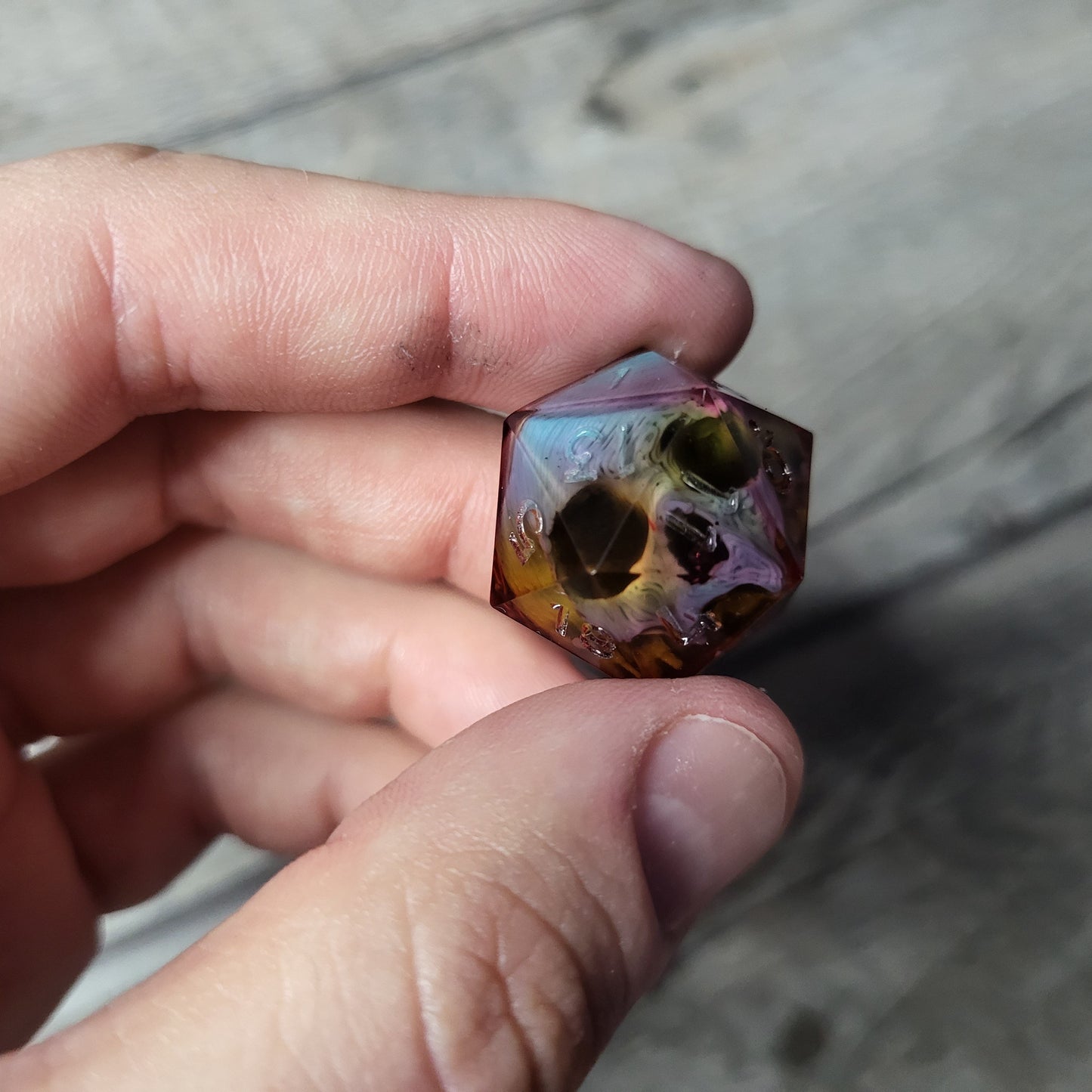 Dice D20 with skull inside for role playing for Dungeons and Dragons