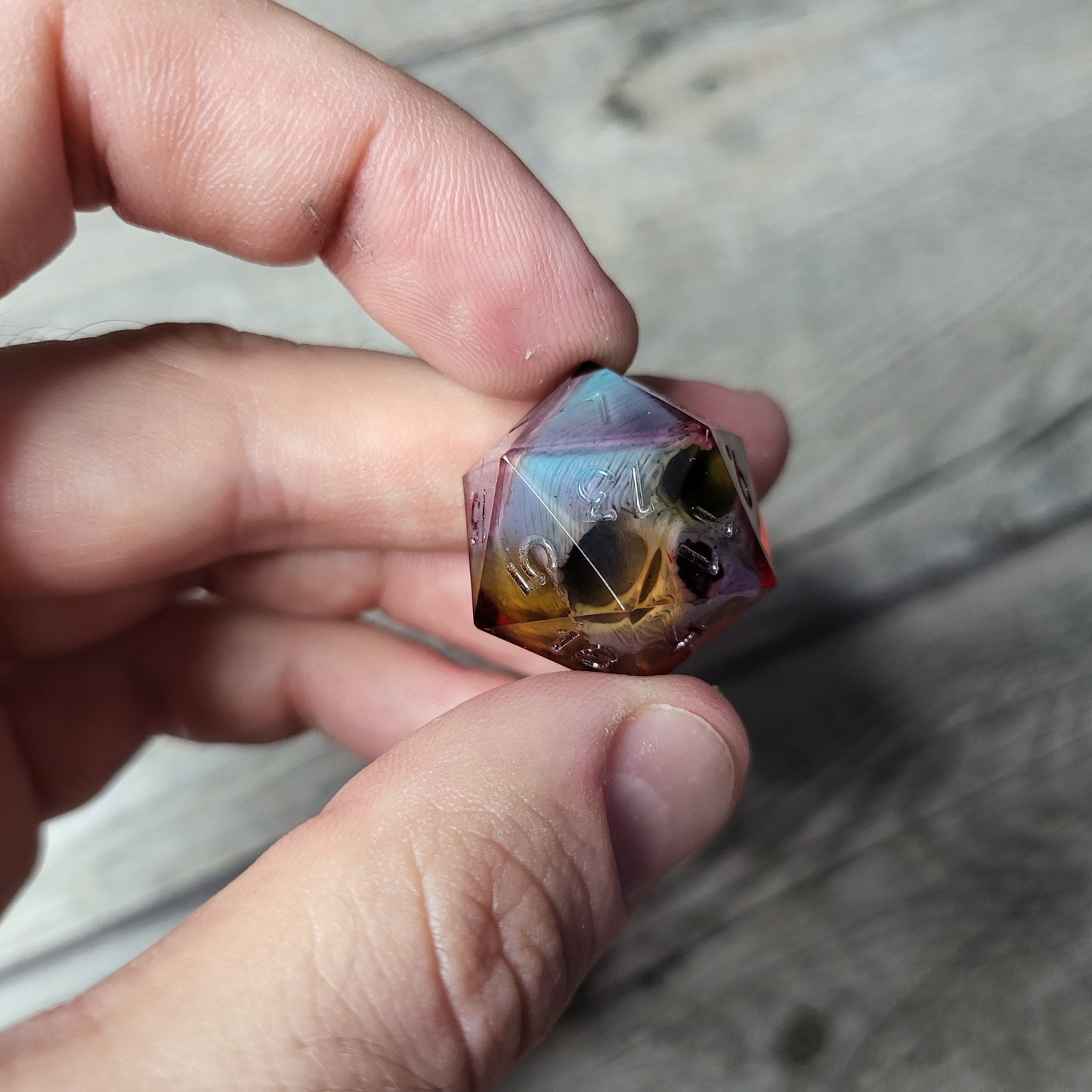 Dice D20 with skull inside for role playing for Dungeons and Dragons