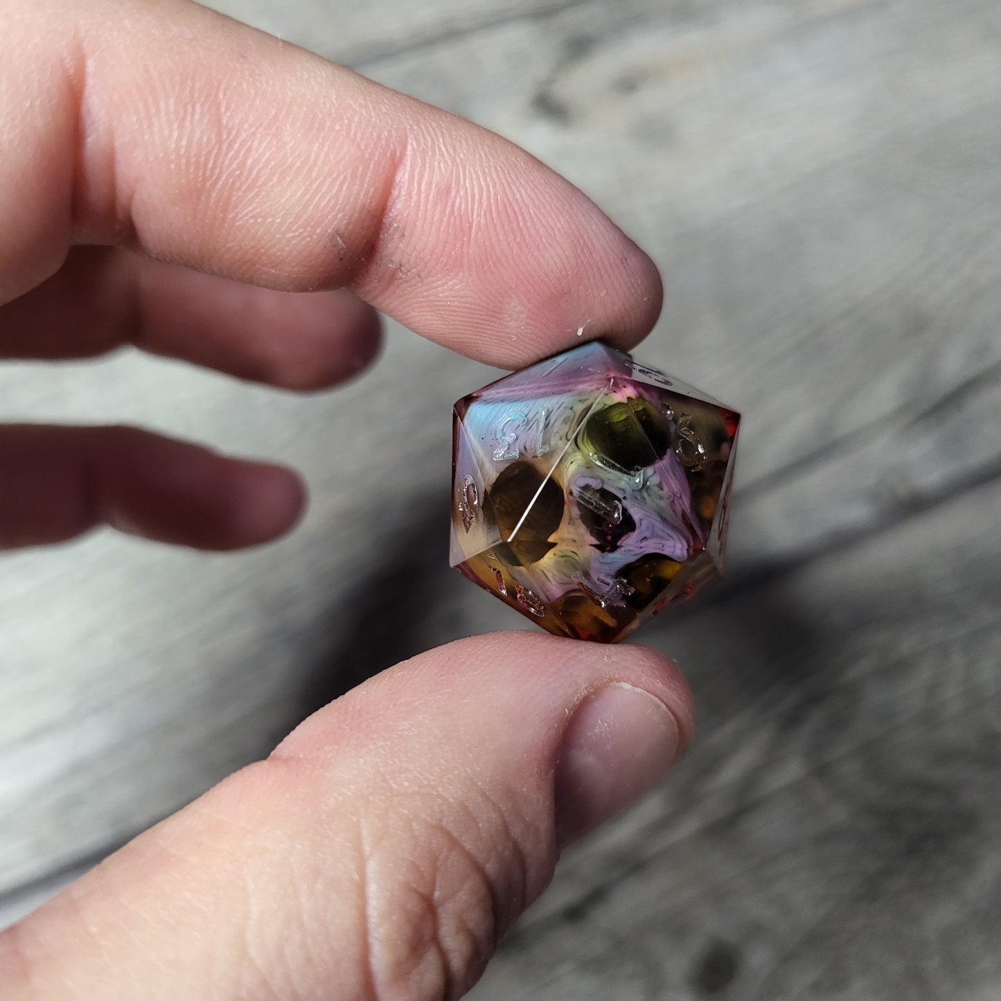 Dice D20 with skull inside for role playing for Dungeons and Dragons