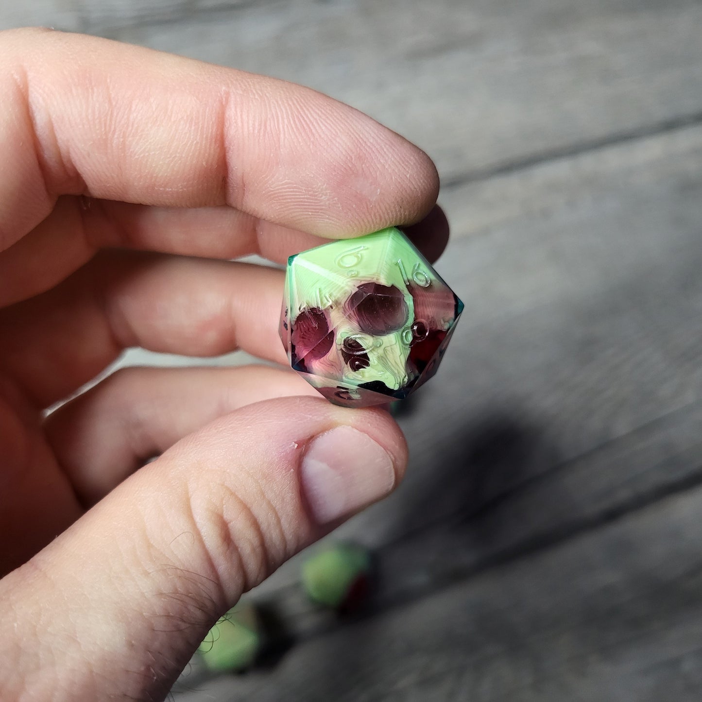 Dice D20 with skull inside for role playing for Dungeons and Dragons