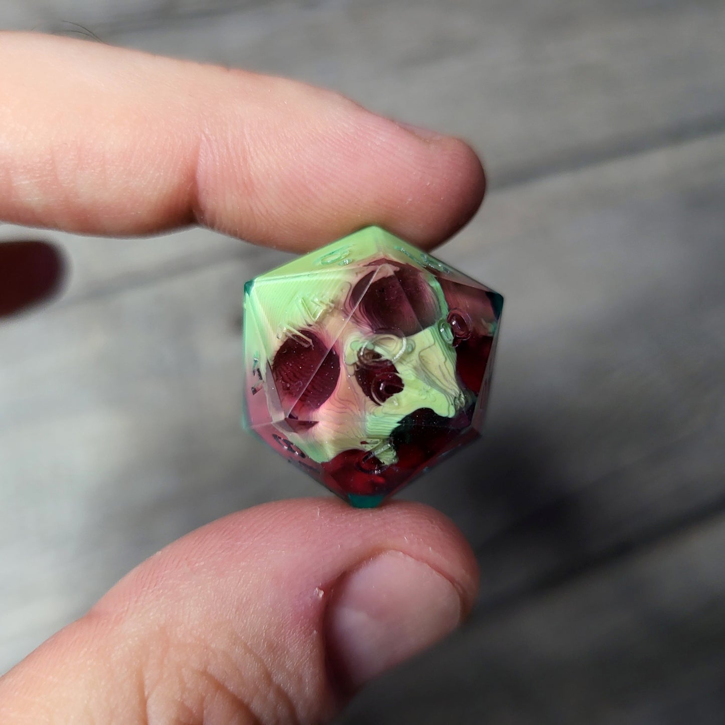 Dice D20 with skull inside for role playing for Dungeons and Dragons