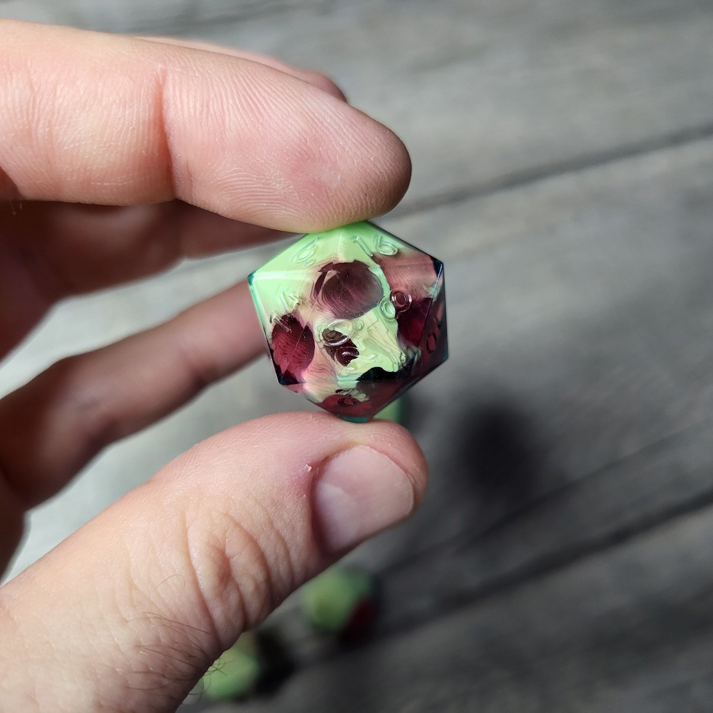 Dice D20 with skull inside for role playing for Dungeons and Dragons