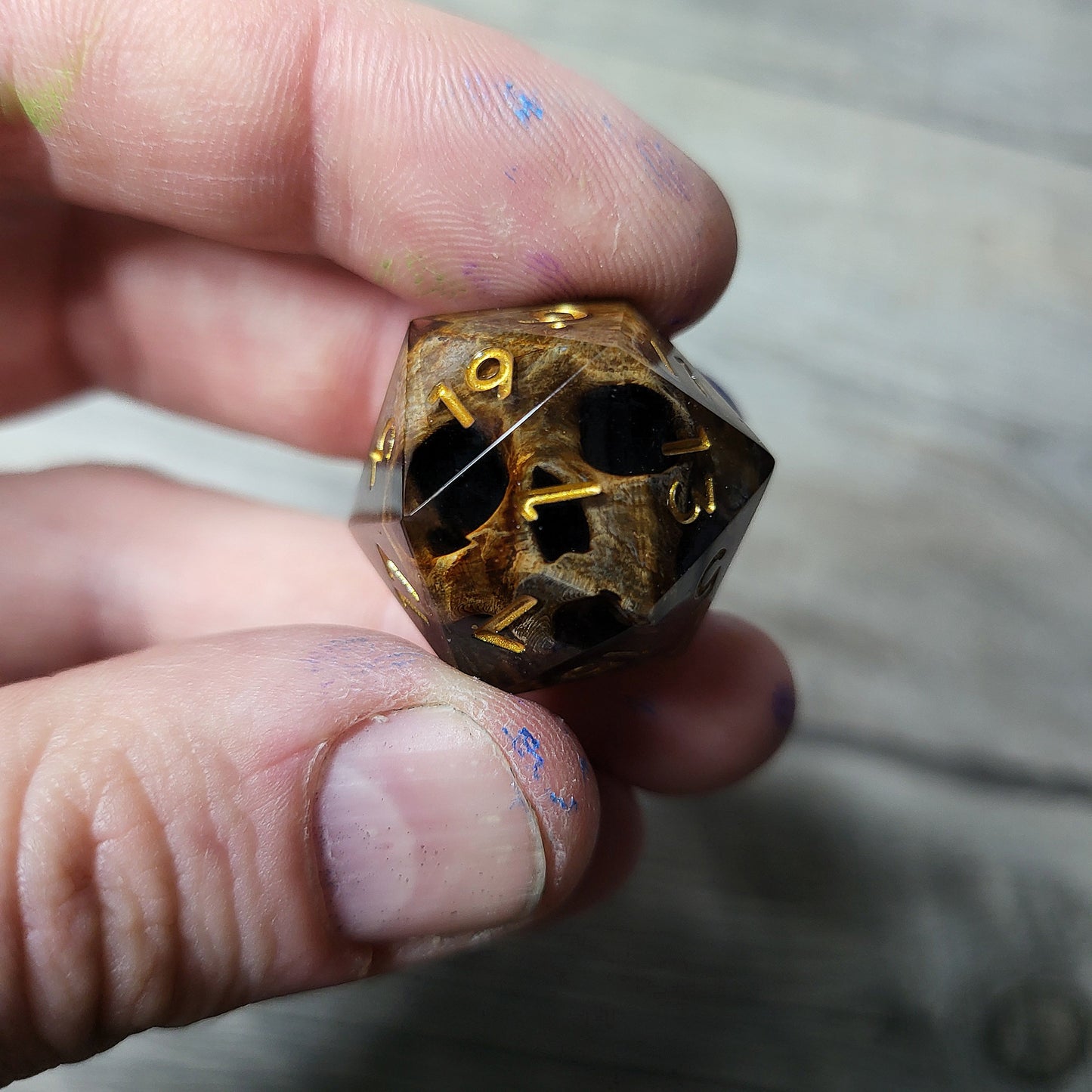 Dice D20 with skull inside for role playing for Dungeons and Dragons