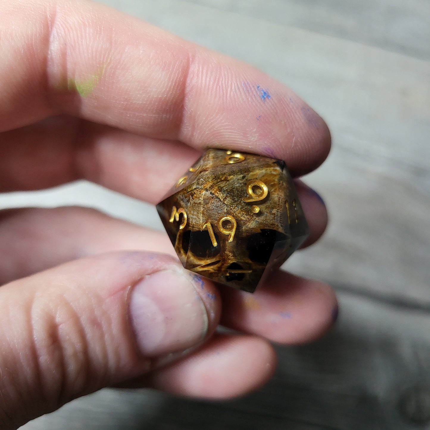 Dice D20 with skull inside for role playing for Dungeons and Dragons