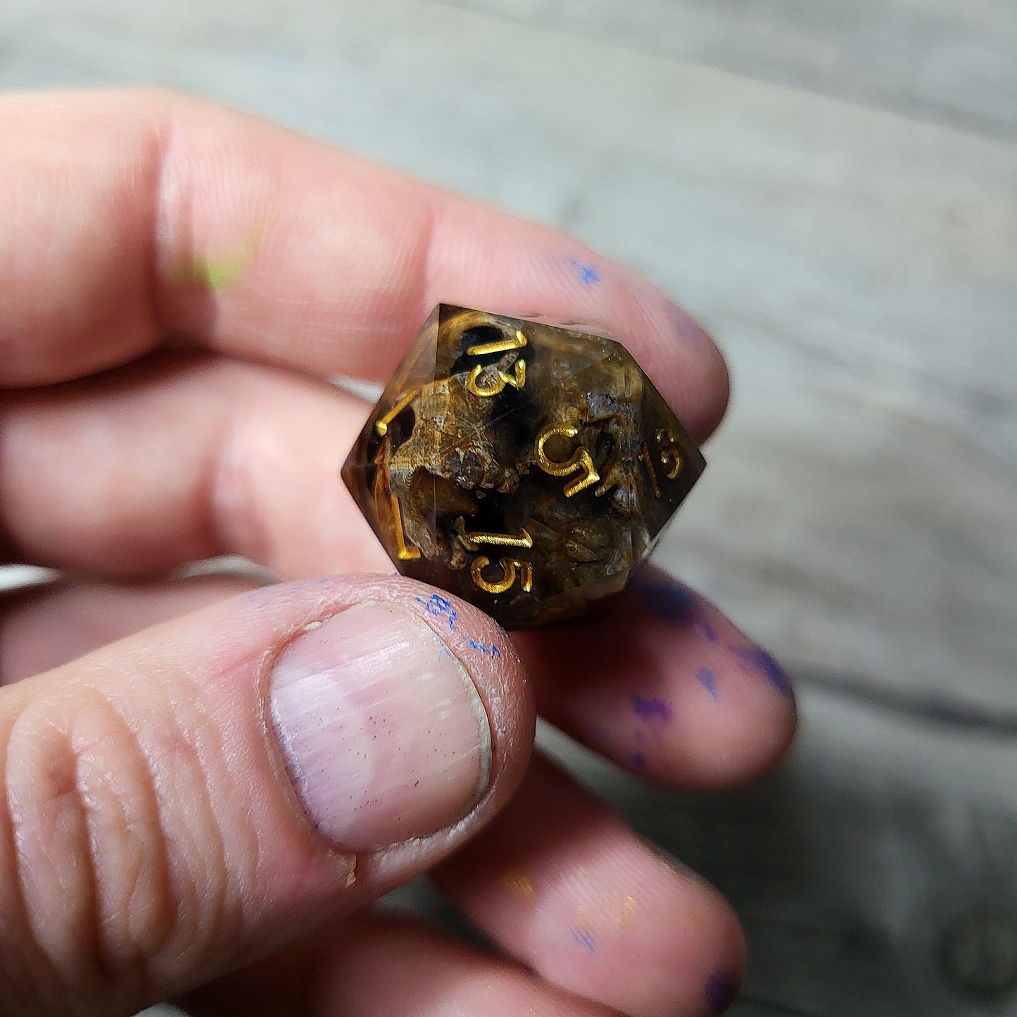 Dice D20 with skull inside for role playing for Dungeons and Dragons