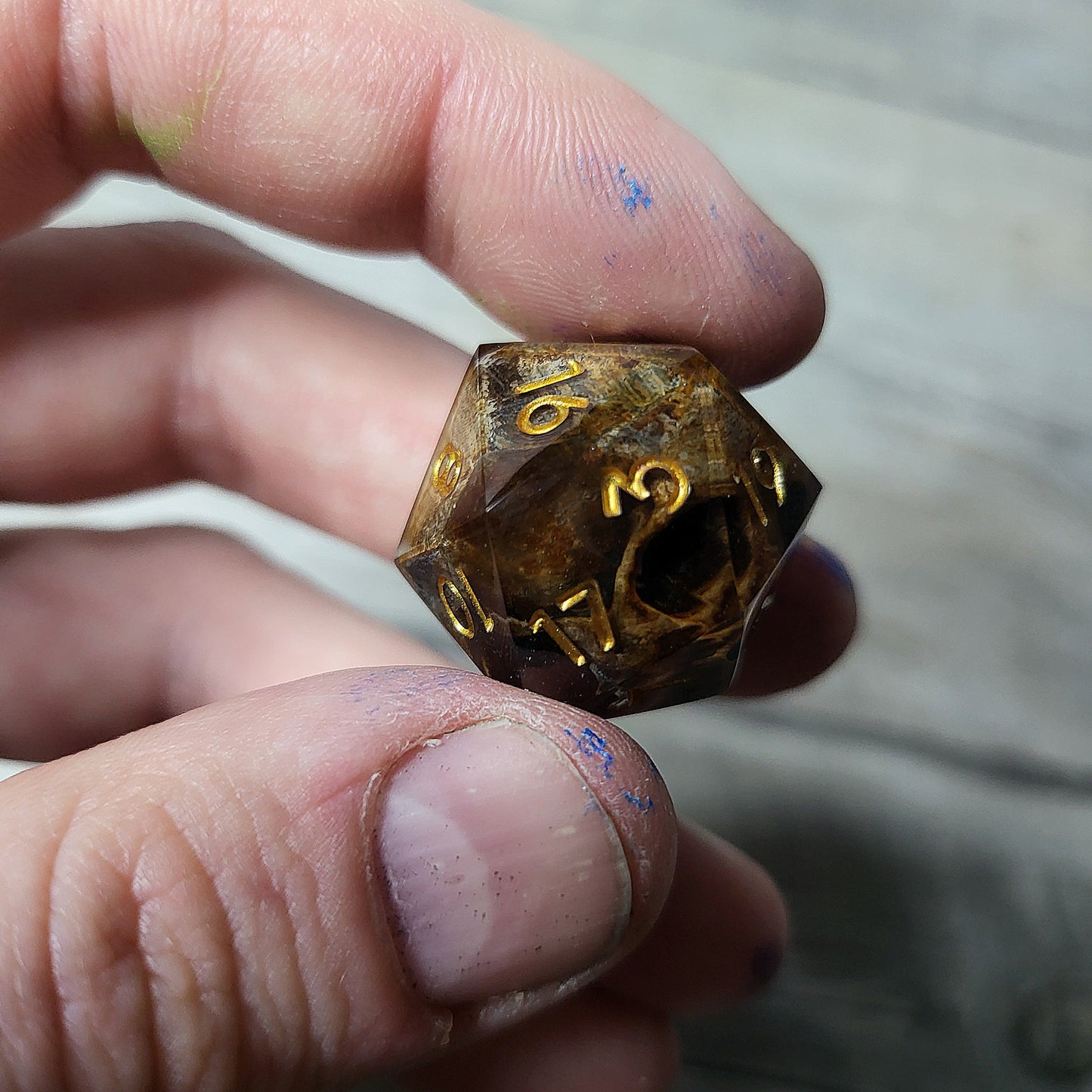 Dice D20 with skull inside for role playing for Dungeons and Dragons