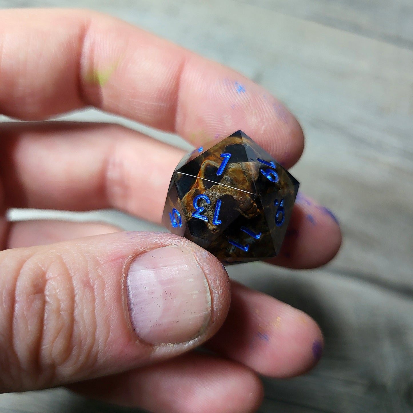 Dice D20 with skull inside for role playing for Dungeons and Dragons