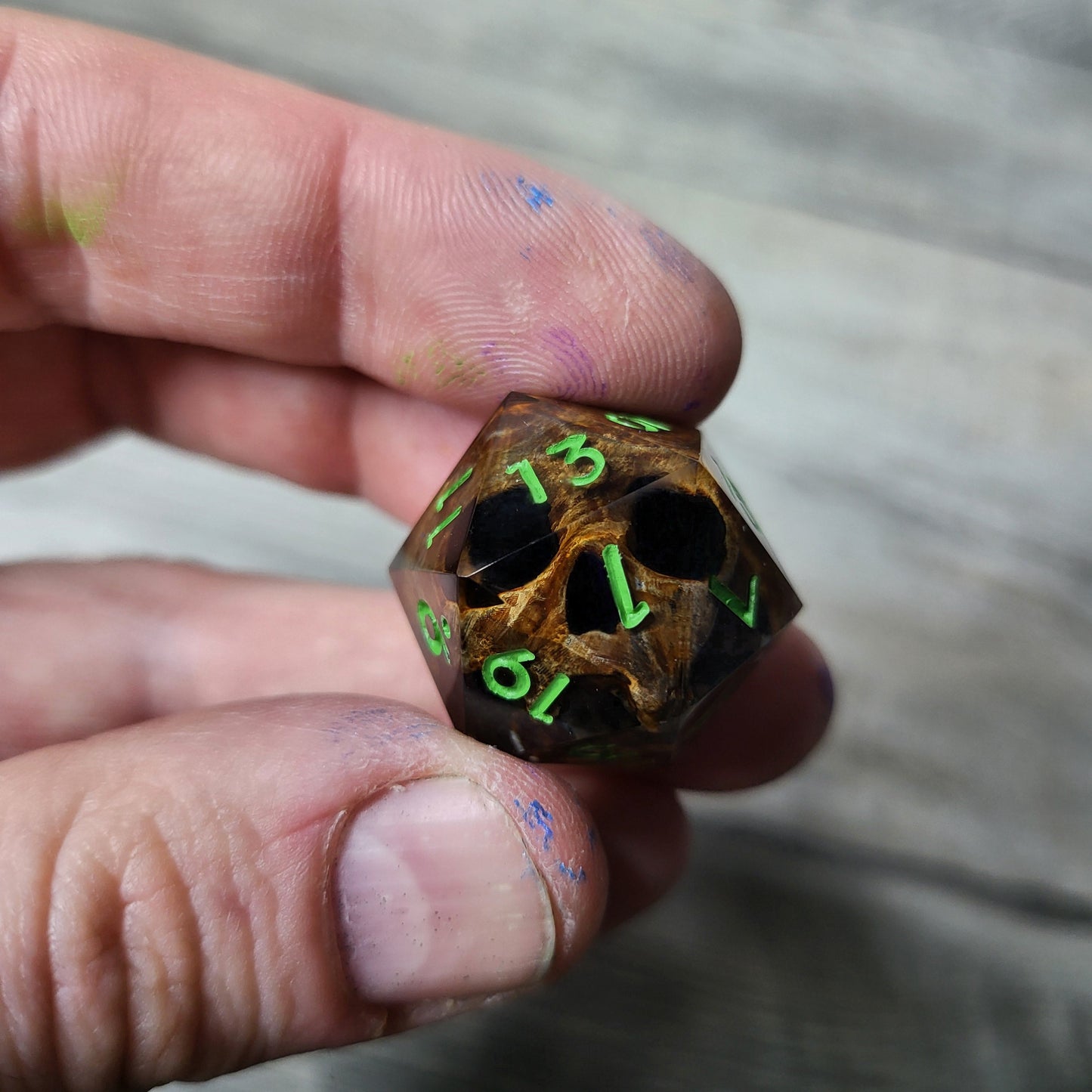 Dice D20 with skull inside for role playing for Dungeons and Dragons