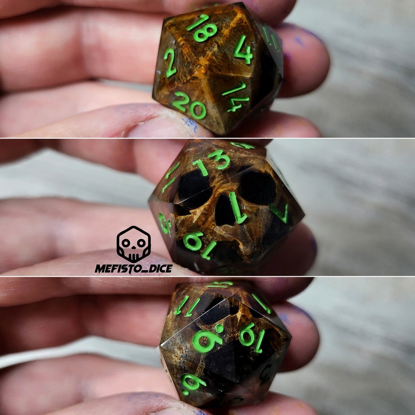 Dice D20 with skull inside for role playing for Dungeons and Dragons
