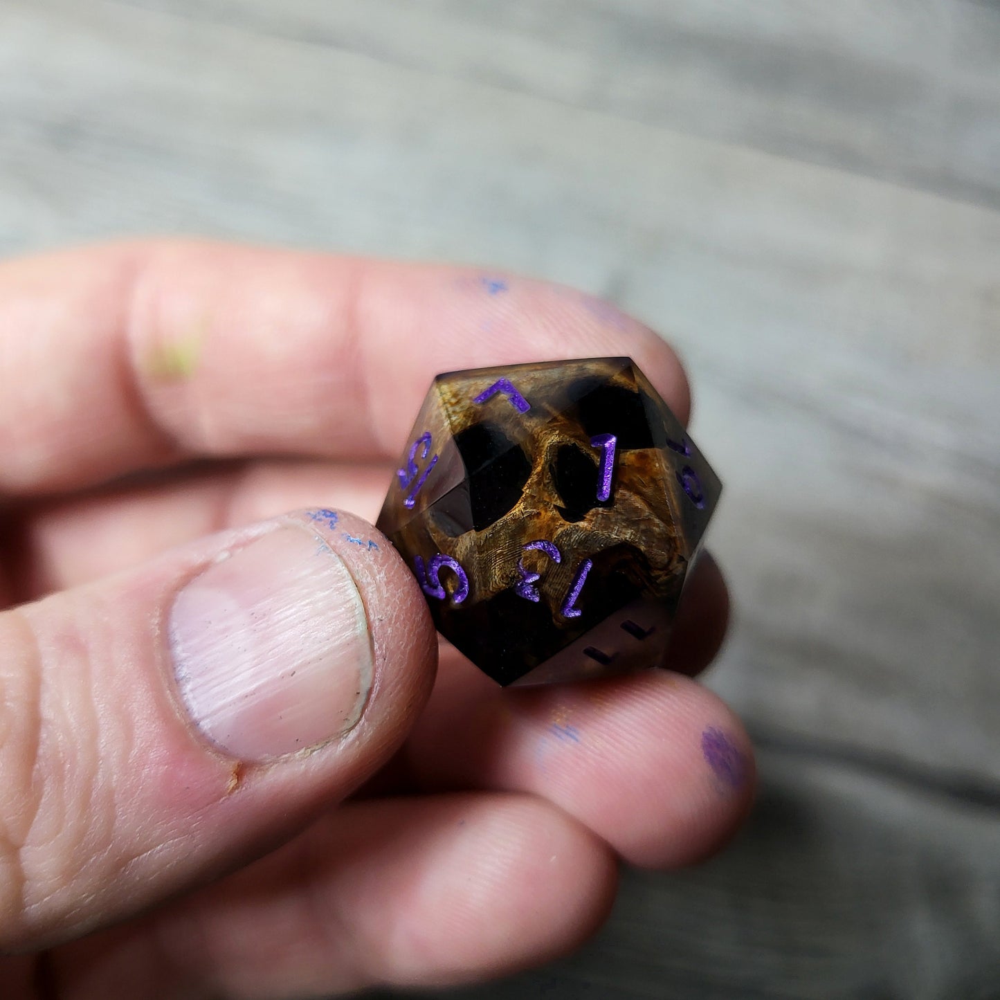 Dice D20 with skull inside for role playing for Dungeons and Dragons