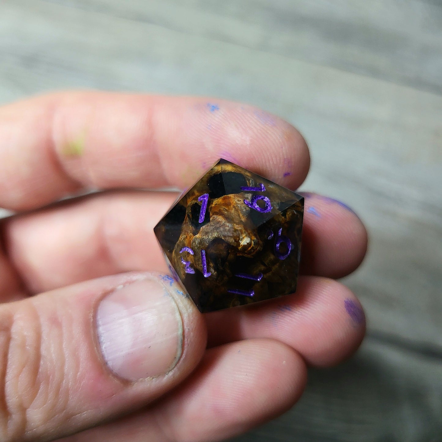 Dice D20 with skull inside for role playing for Dungeons and Dragons