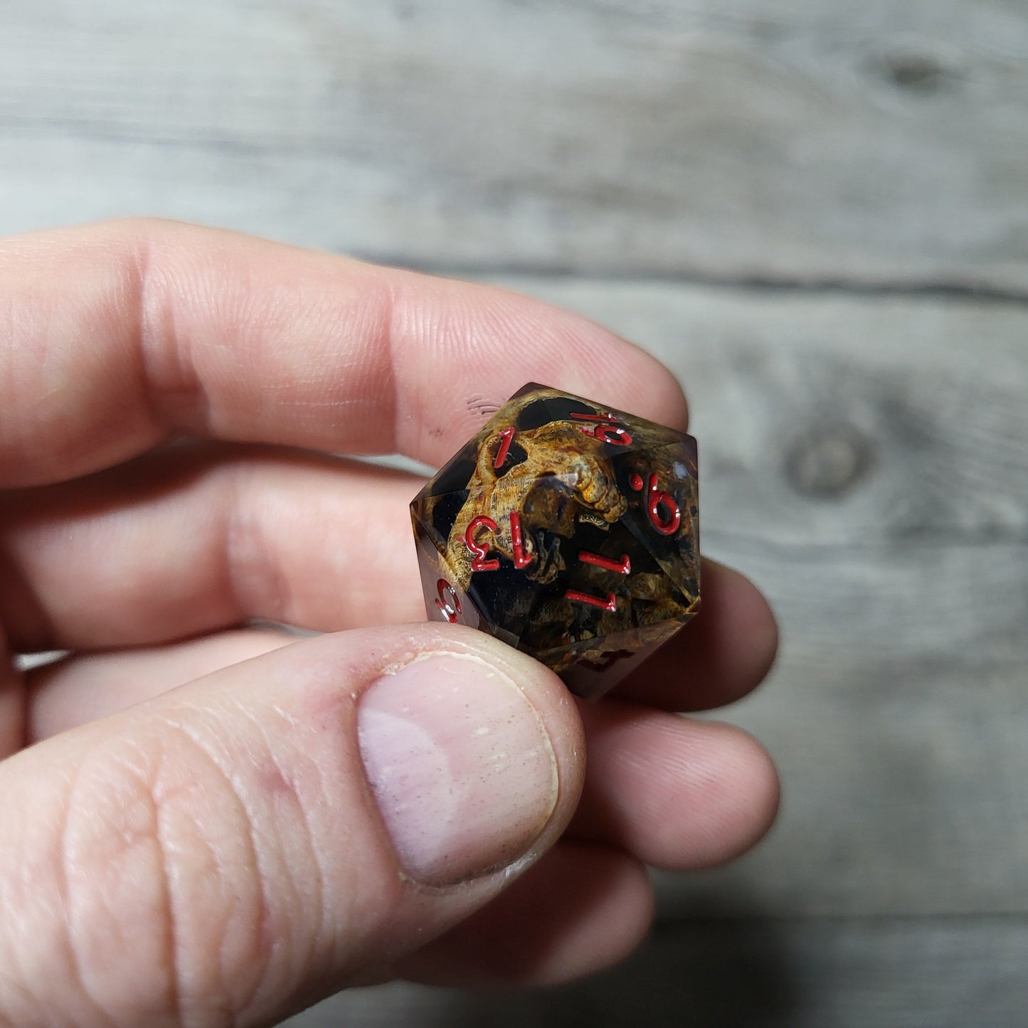 Dice D20 with skull inside for role playing for Dungeons and Dragons