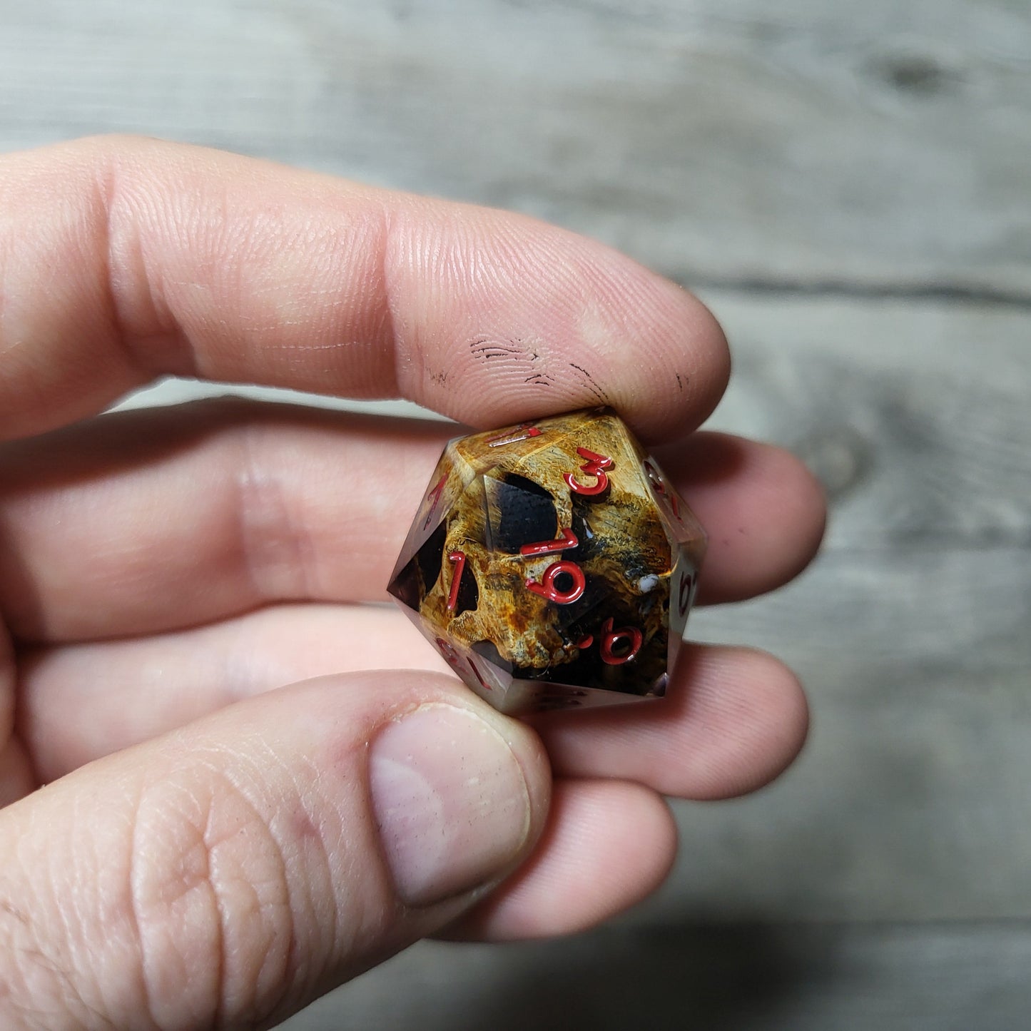 Dice D20 with skull inside for role playing for Dungeons and Dragons