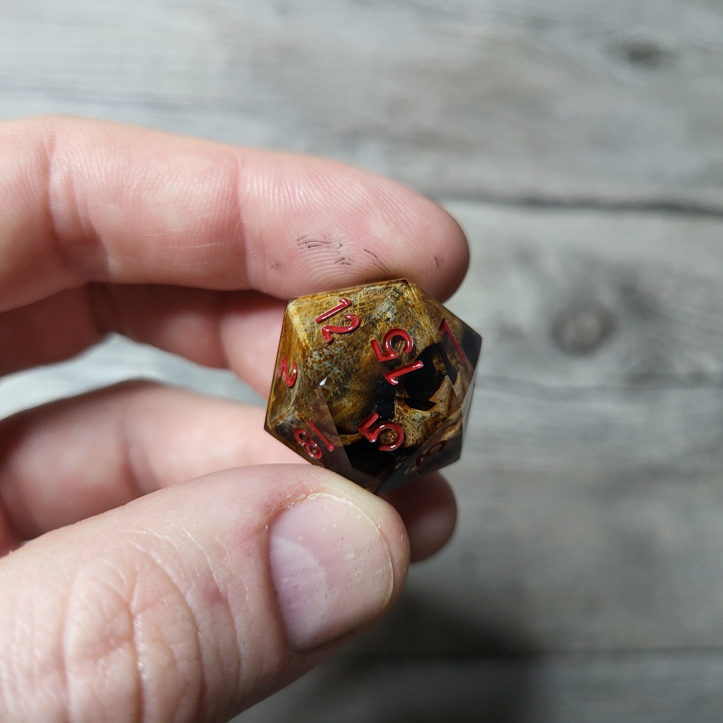 Dice D20 with skull inside for role playing for Dungeons and Dragons