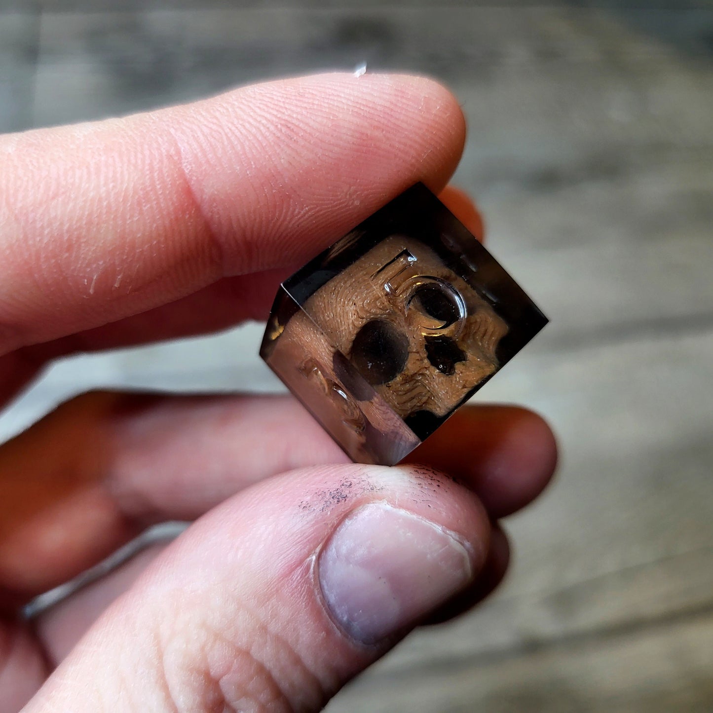 Dice set in D6 format with skull inside for role-playing games for Dungeons and Dragons