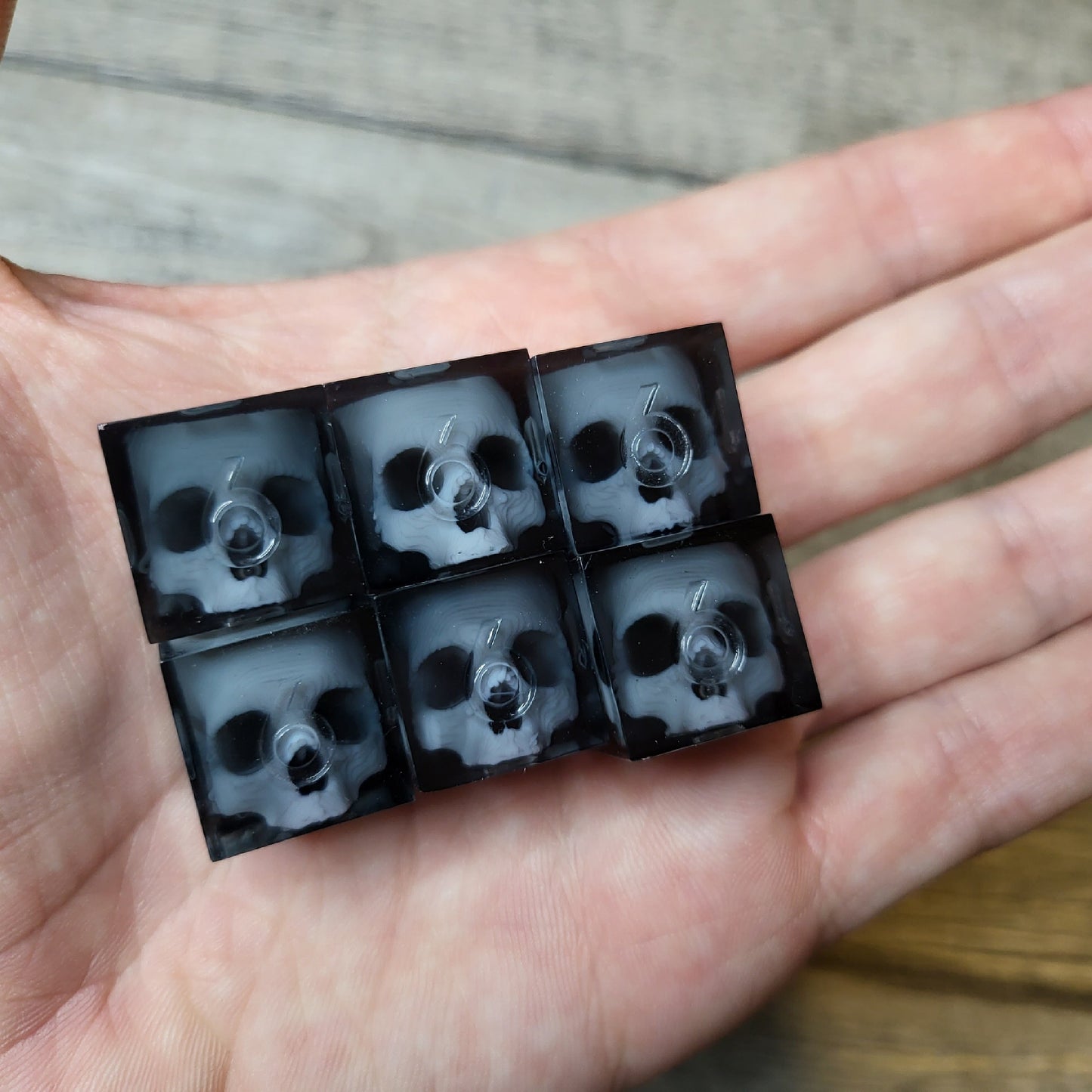 Dice set in D6 format with skull inside for role-playing games for Dungeons and Dragons