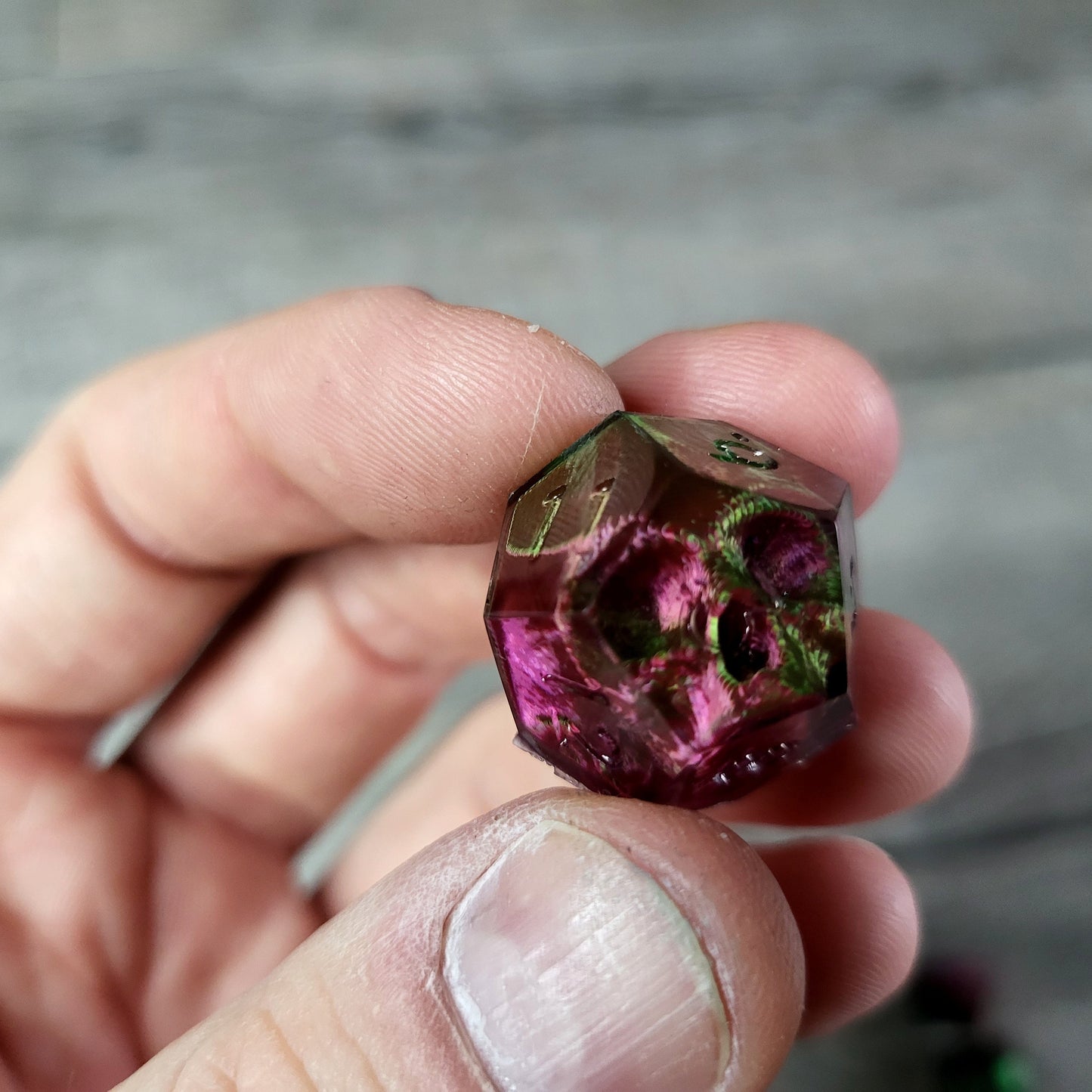 Dice set with 7 pieces with skull inside for role-playing games for Dungeons and Dragons