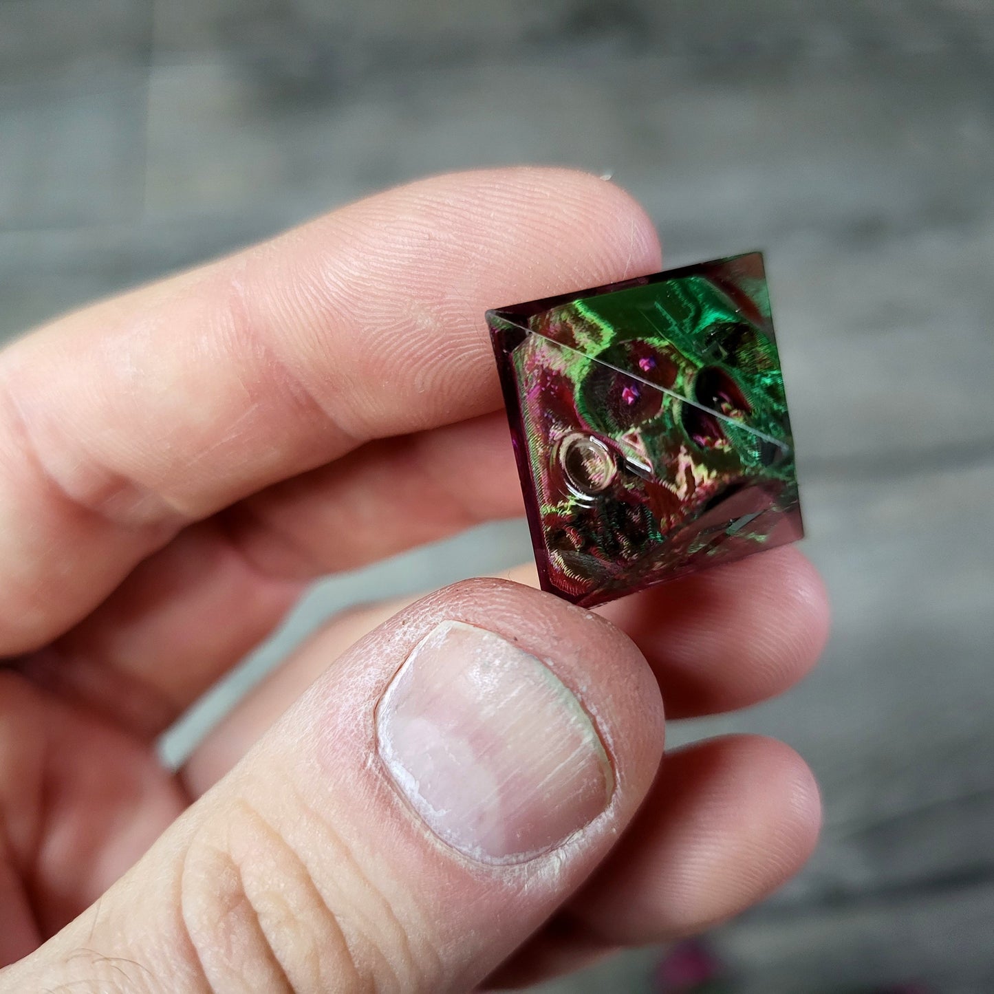Dice set with 7 pieces with skull inside for role-playing games for Dungeons and Dragons