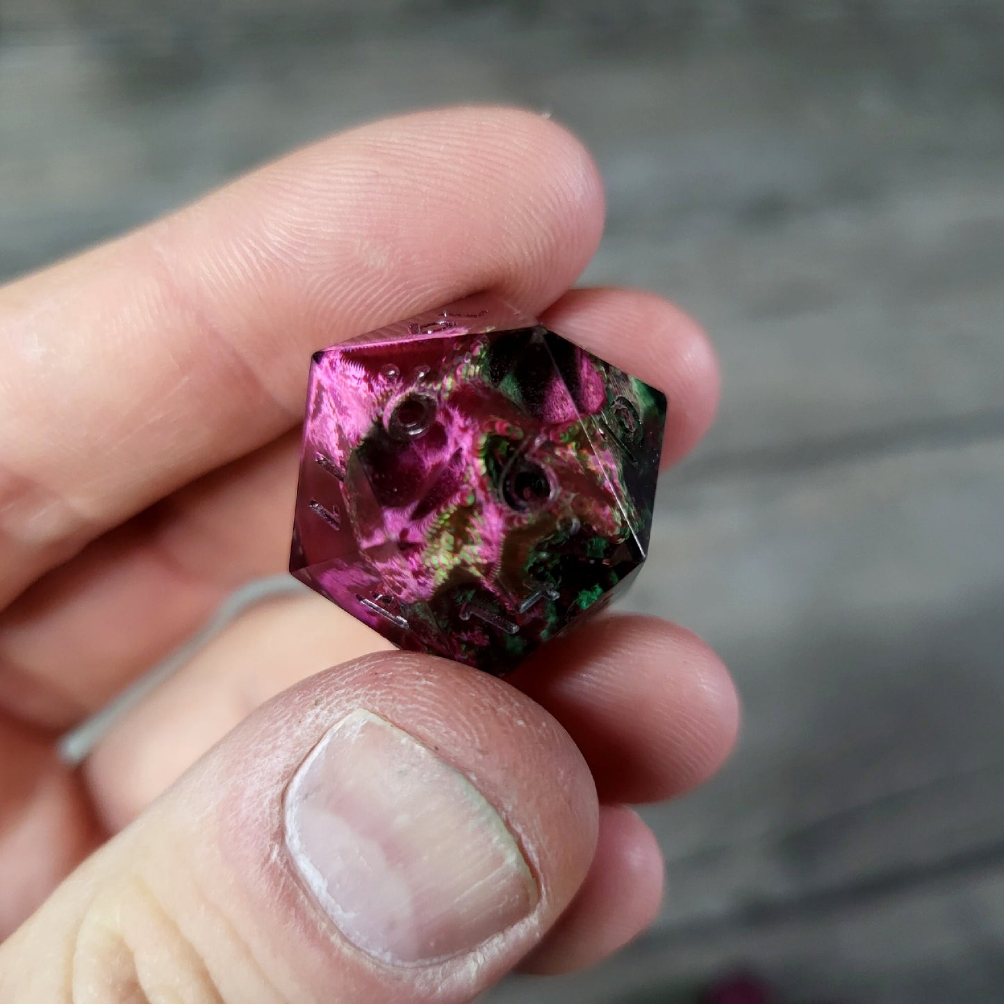 Dice set with 7 pieces with skull inside for role-playing games for Dungeons and Dragons