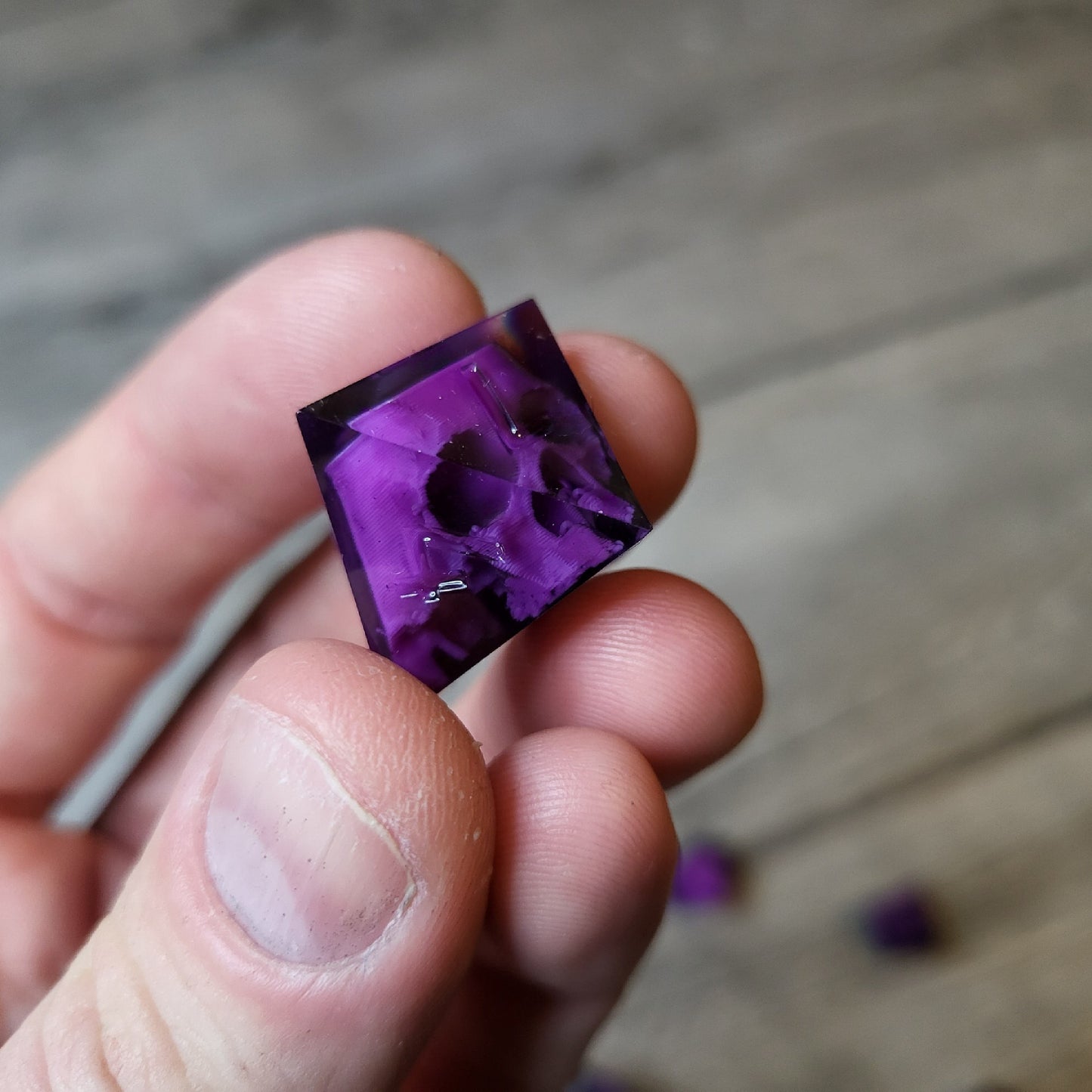 Dice set with 7 pieces with skull inside for role-playing games for Dungeons and Dragons