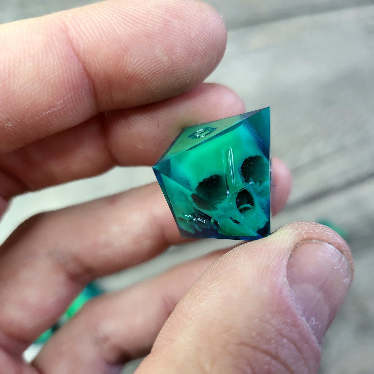 Dice set with 7 pieces with skull inside for role-playing games for Dungeons and Dragons