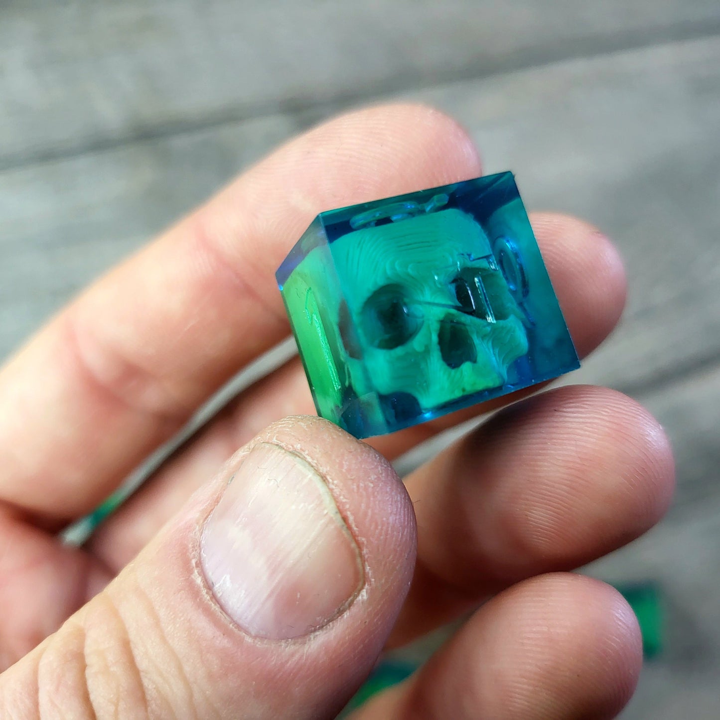 Dice set with 7 pieces with skull inside for role-playing games for Dungeons and Dragons