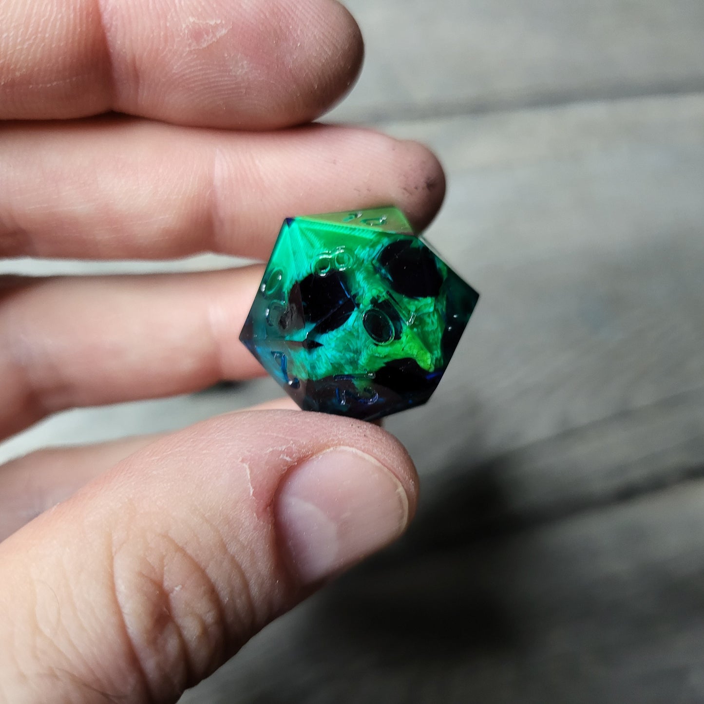 Dice set with 7 pieces with skull inside for role-playing games for Dungeons and Dragons