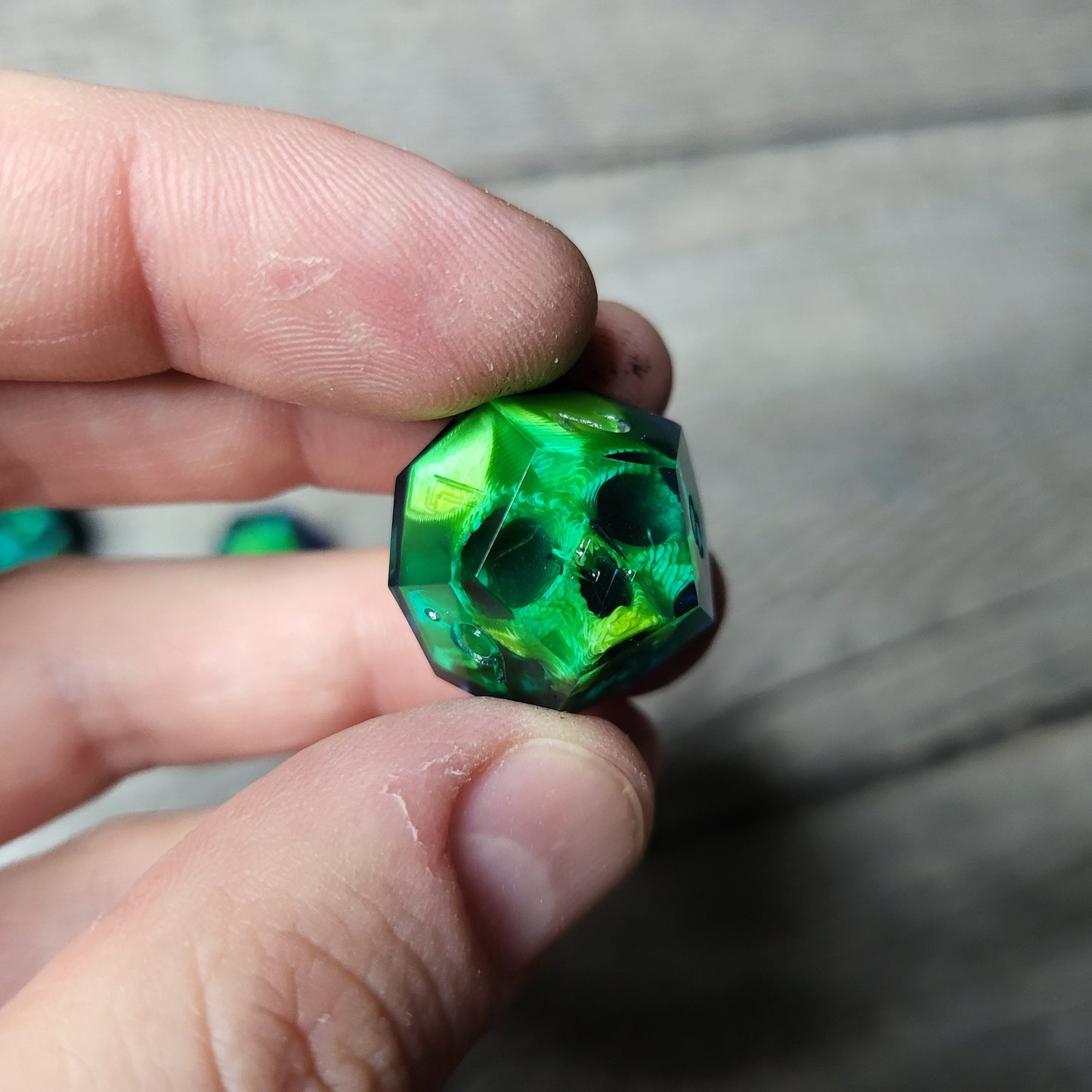 Dice set with 7 pieces with skull inside for role-playing games for Dungeons and Dragons