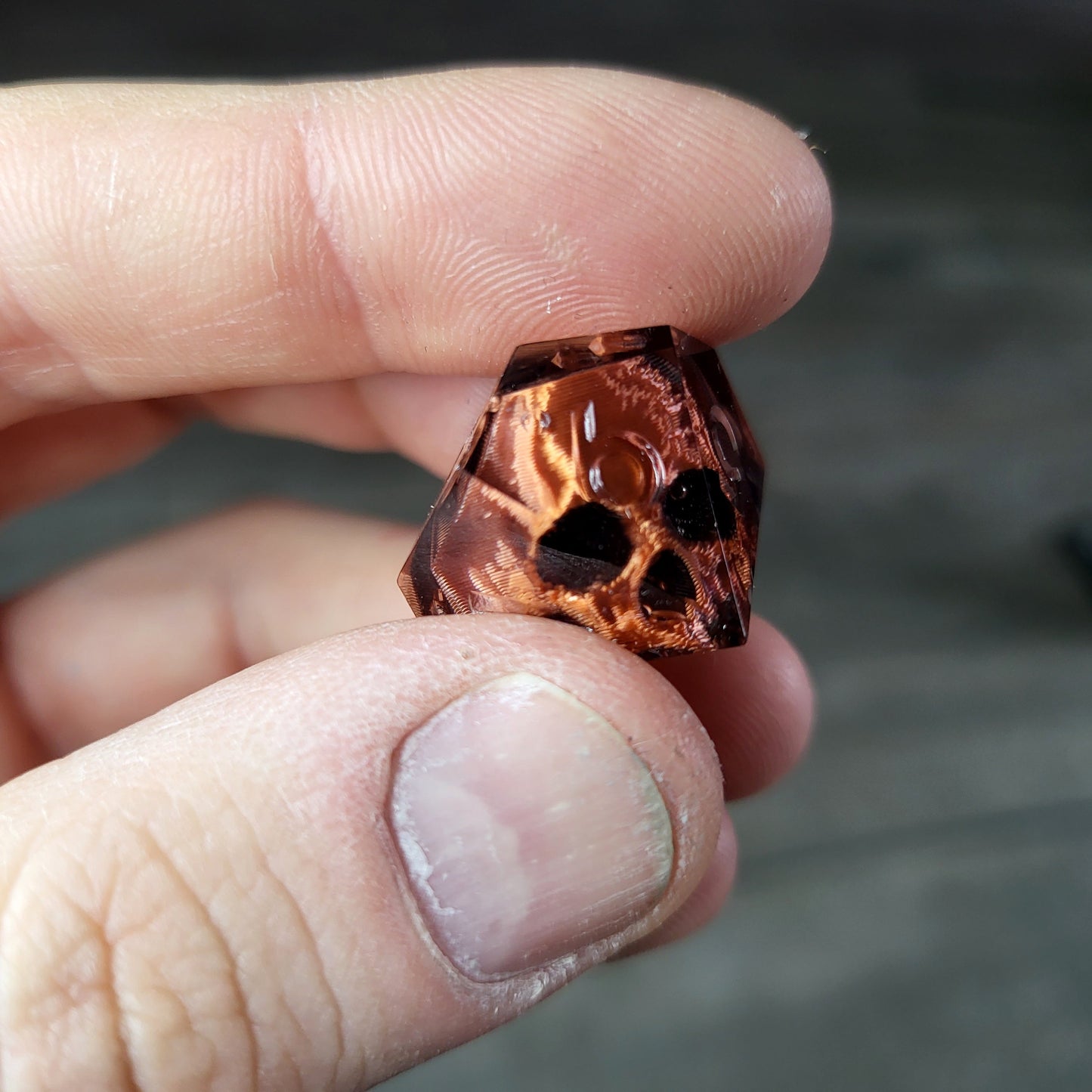 Dice set with 7 pieces with skull inside for role-playing games for Dungeons and Dragons