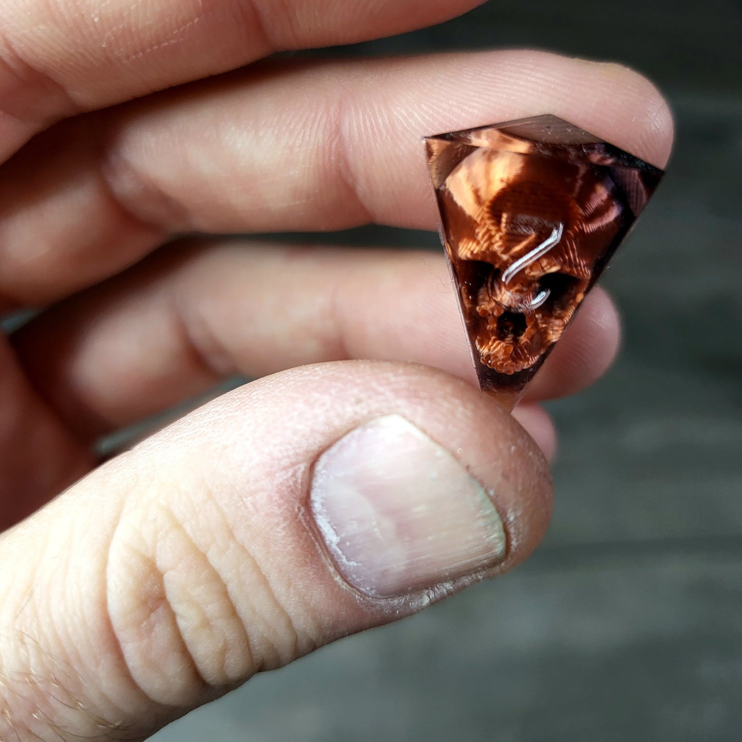 Dice set with 7 pieces with skull inside for role-playing games for Dungeons and Dragons