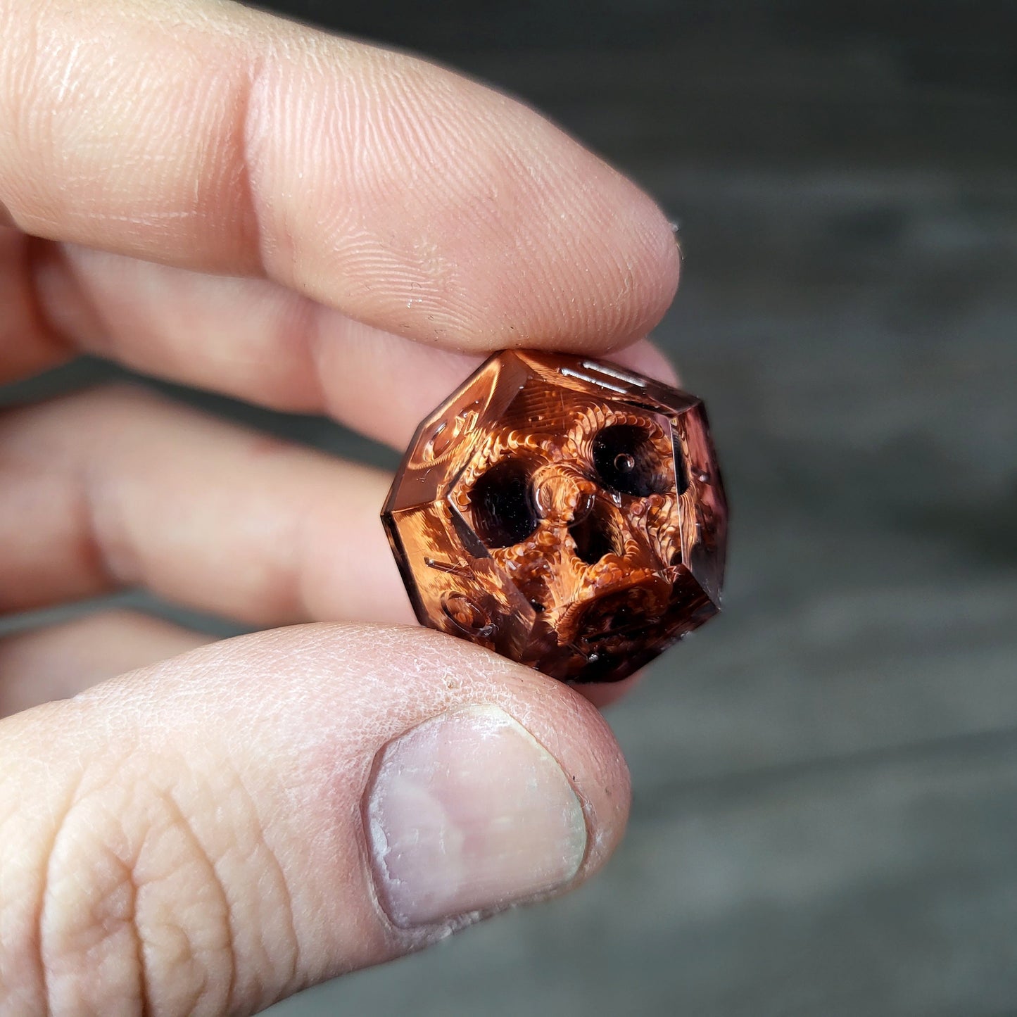 Dice set with 7 pieces with skull inside for role-playing games for Dungeons and Dragons