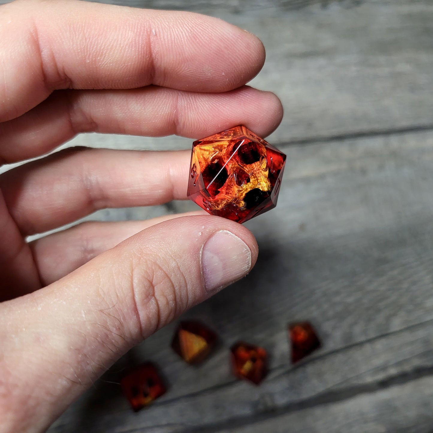 Dice set with 7 pieces with skull inside for role-playing games for Dungeons and Dragons
