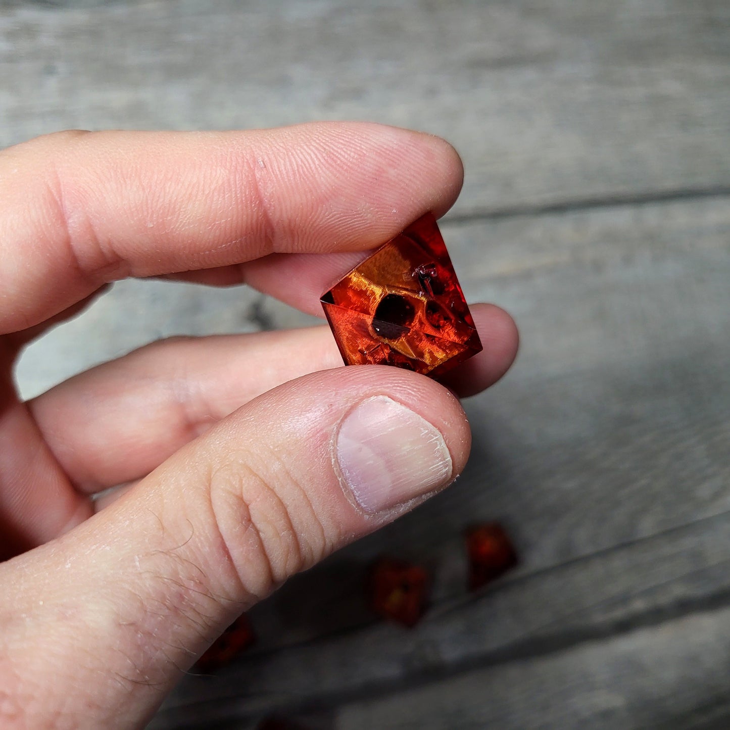 Dice set with 7 pieces with skull inside for role-playing games for Dungeons and Dragons