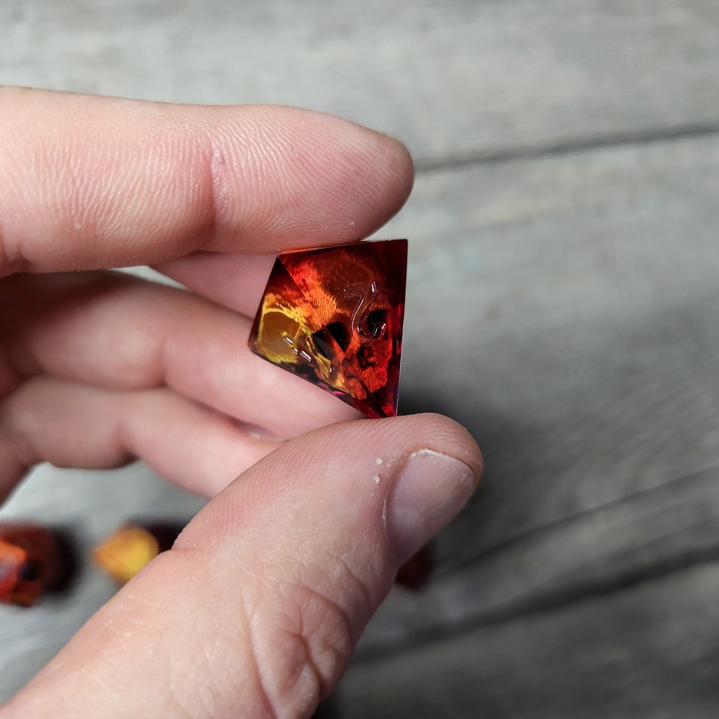 Dice set with 7 pieces with skull inside for role-playing games for Dungeons and Dragons