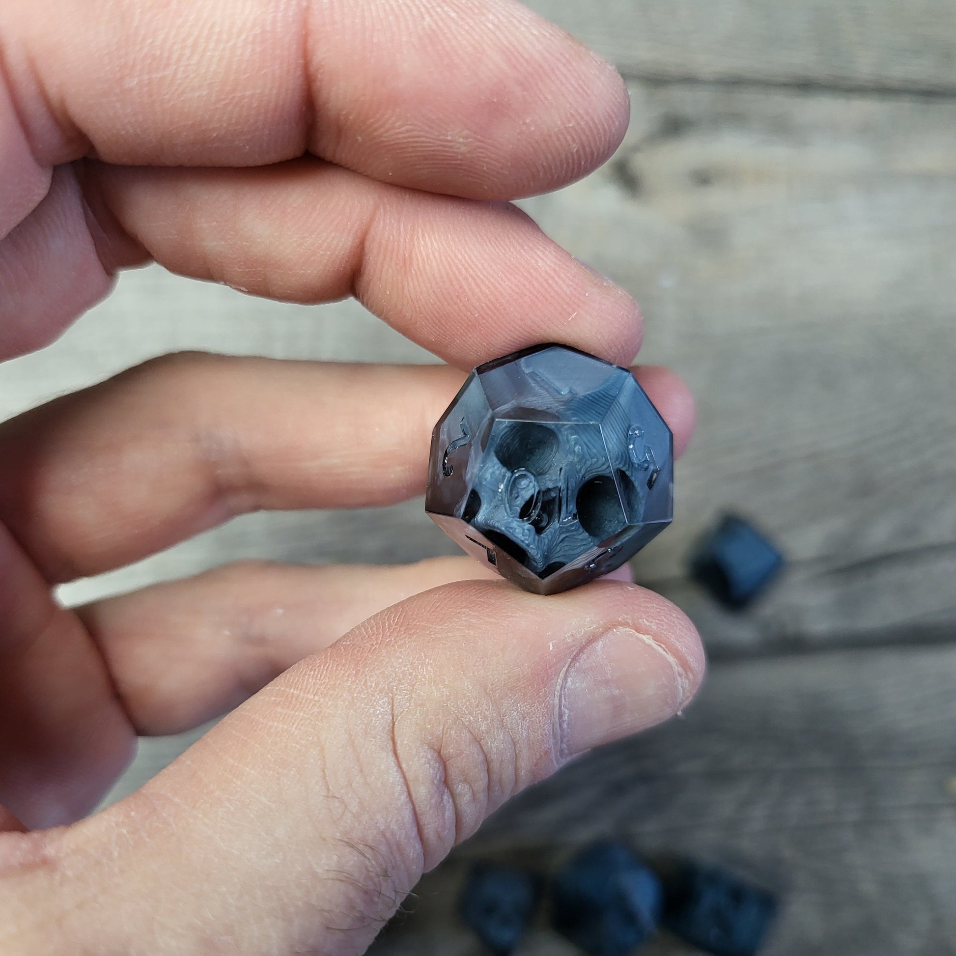 Dice set with 7 pieces with skull inside for role-playing games for Dungeons and Dragons