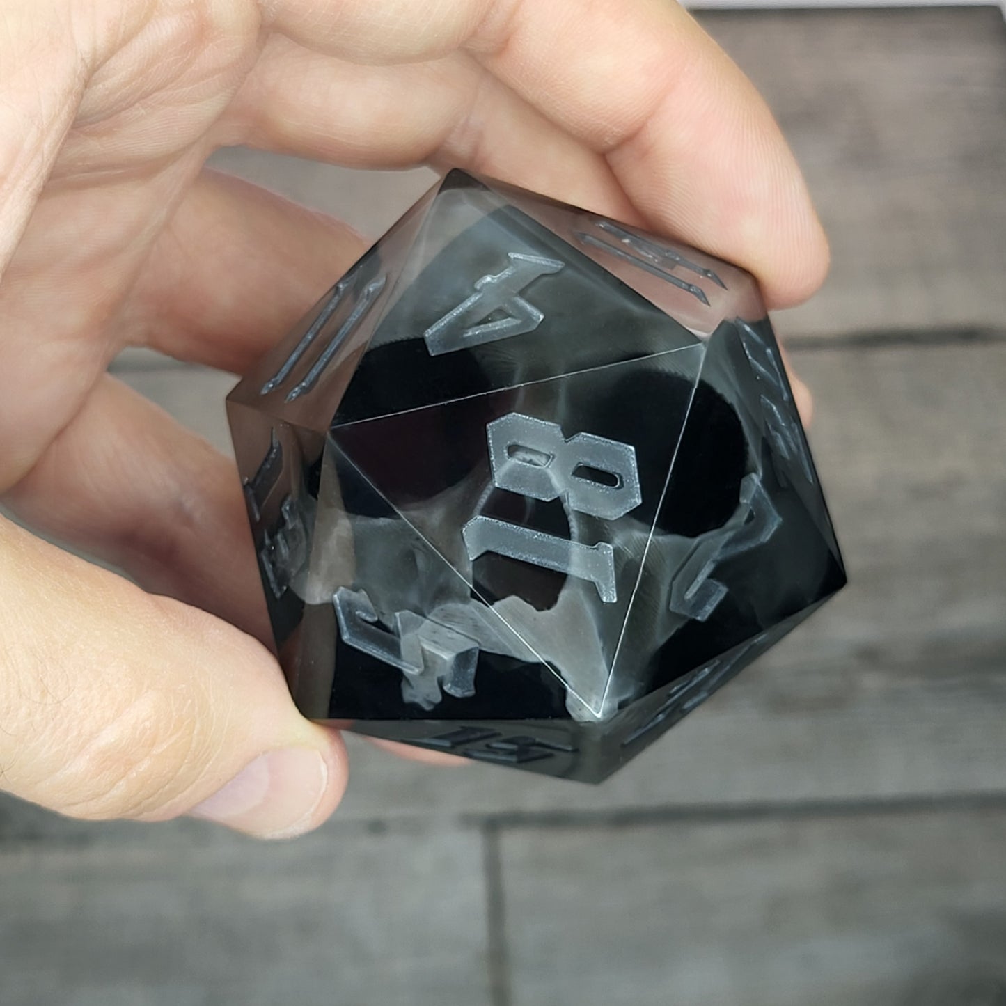 D20 Dice in 66mm jumbo size with skull inside for role playing games for Dungeons and Dragons