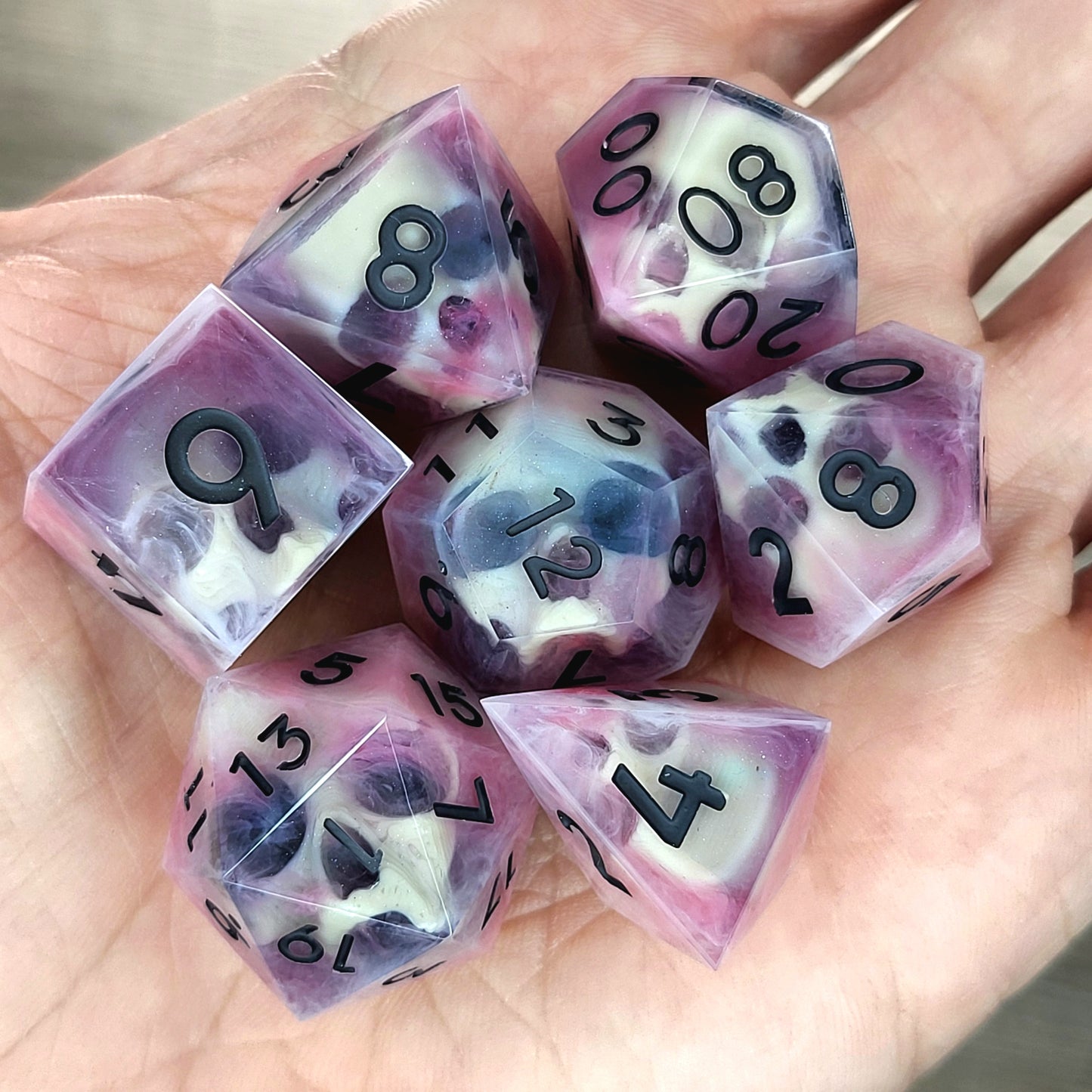 Dnd Dice set for role playing for Dungeons and Dragons with skull inside and red flames