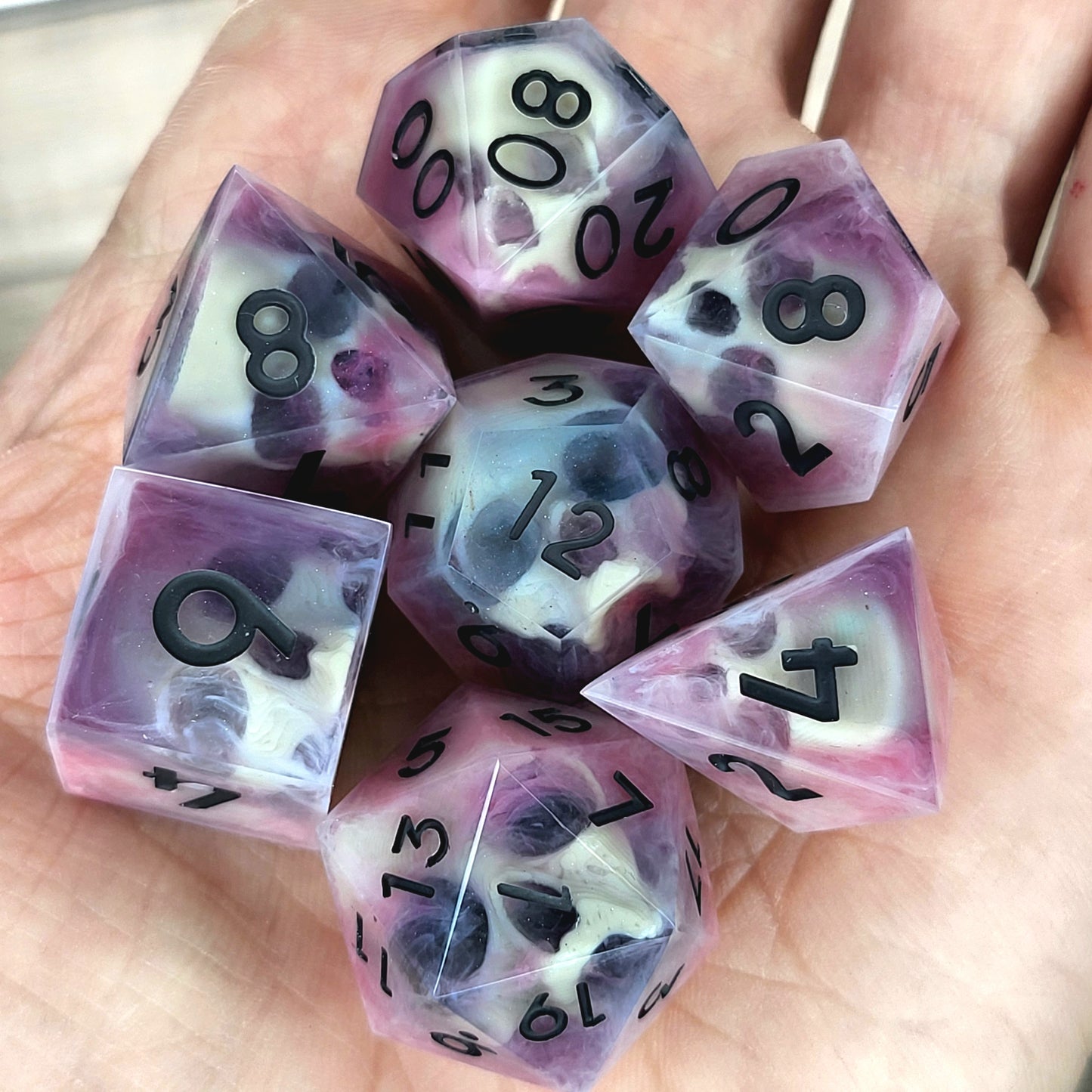 Dnd Dice set for role playing for Dungeons and Dragons with skull inside and red flames
