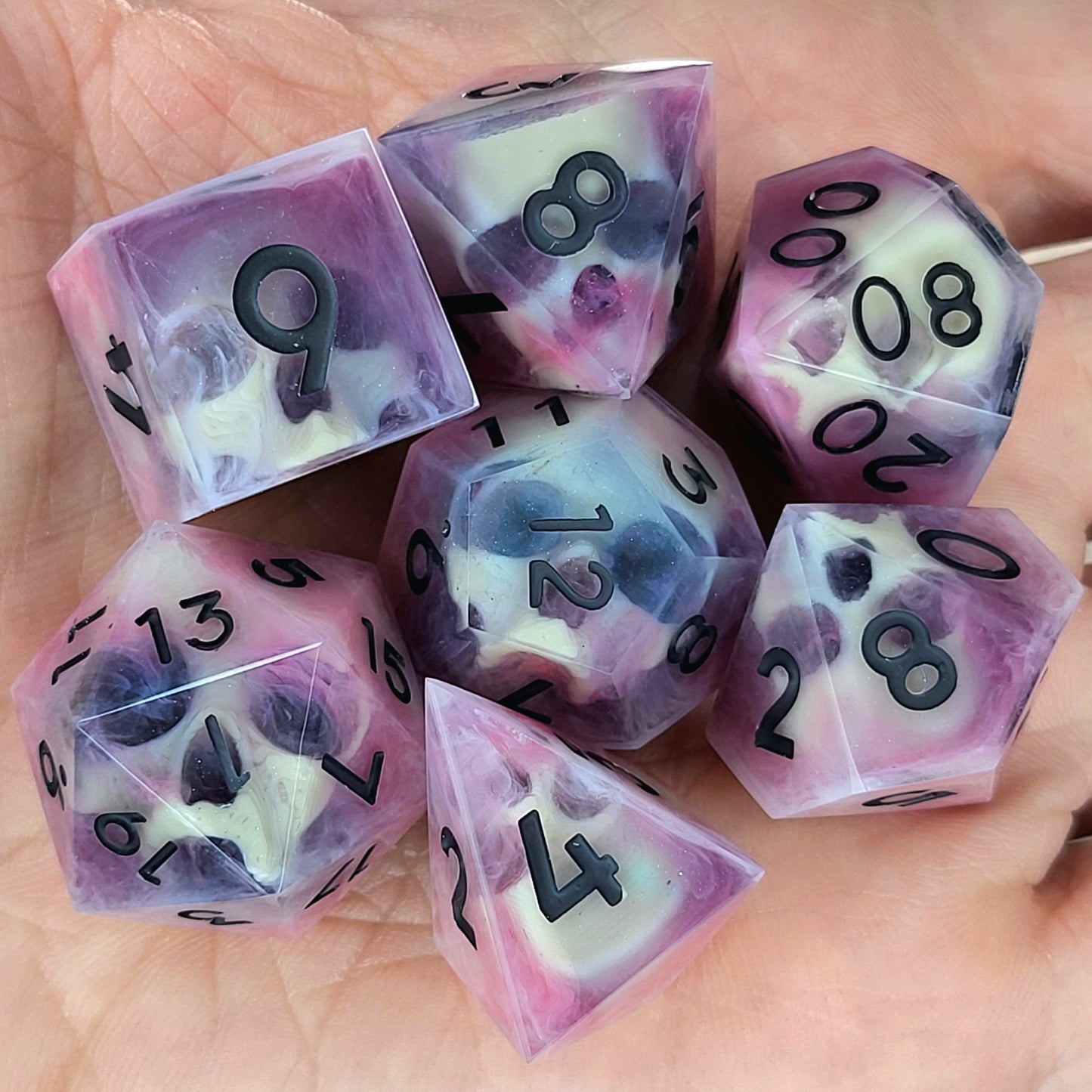 Dnd Dice set for role playing for Dungeons and Dragons with skull inside and red flames